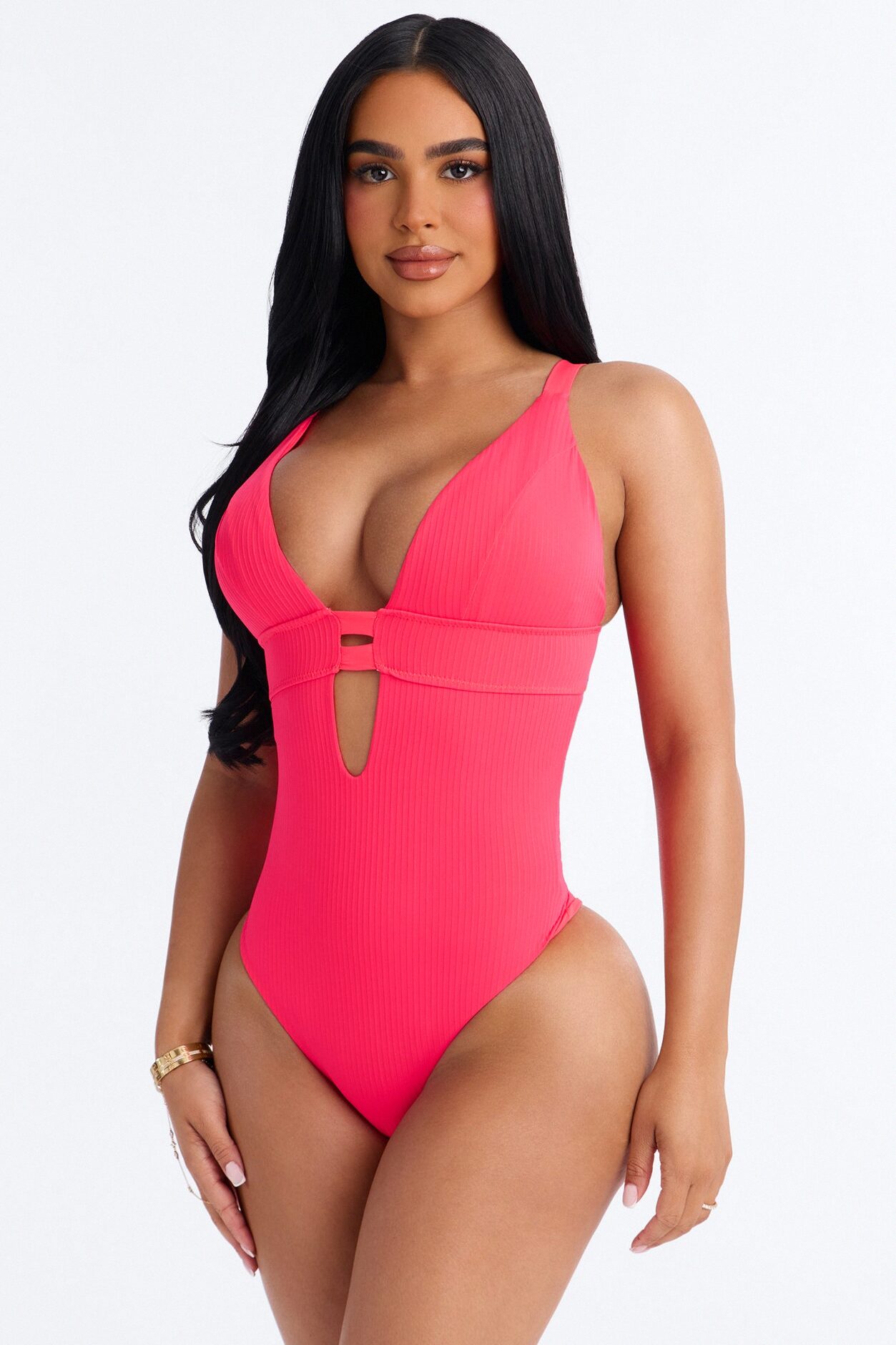 Deep Plunge 1 Piece Swimsuit - Pink