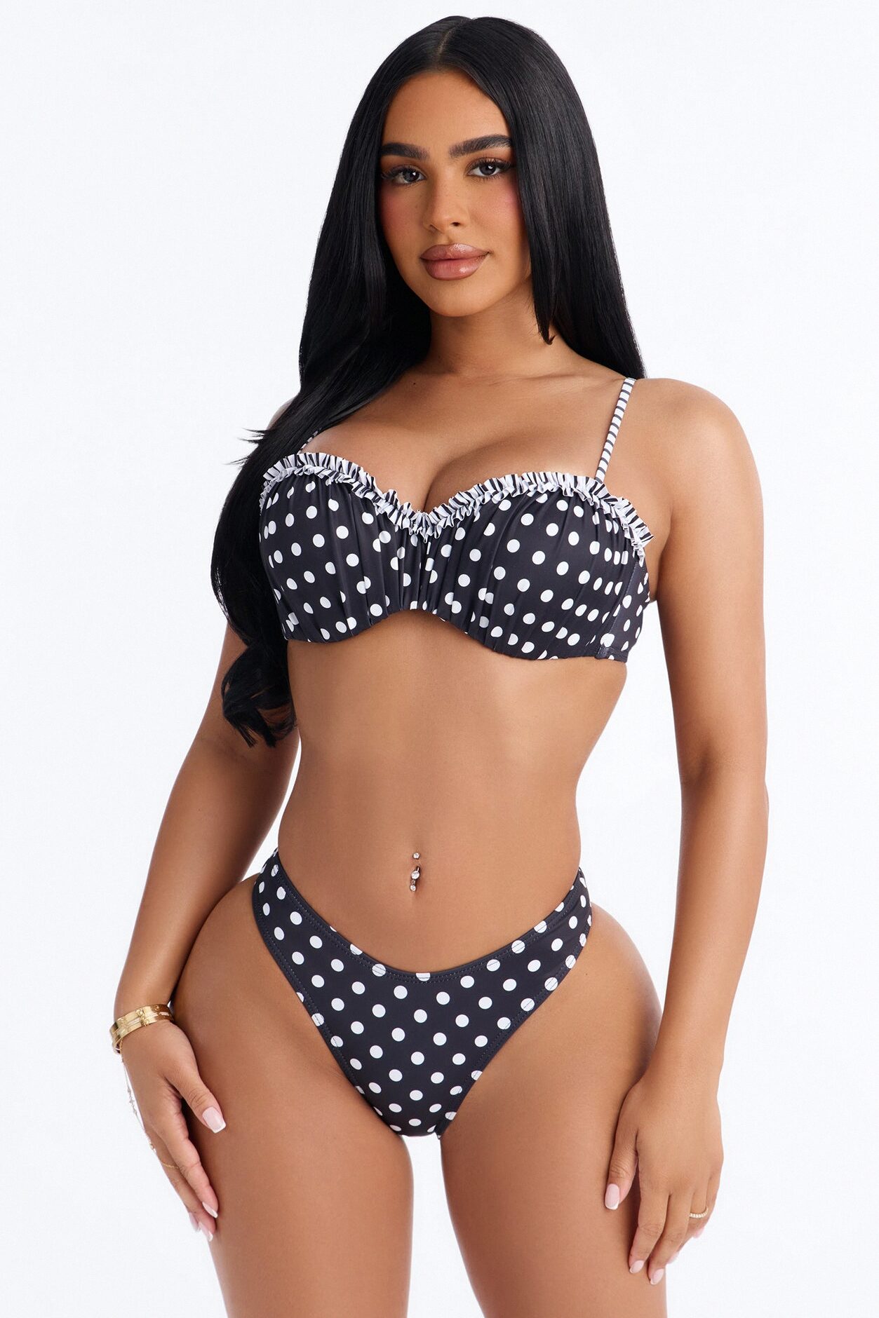 Radiant 2 Piece Polka Dot Bralette Bikini Set - Black/White