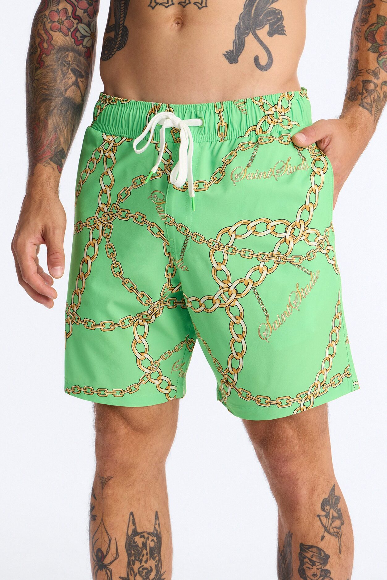 Saints Studio Linked Swim Trunk 7″ - Green