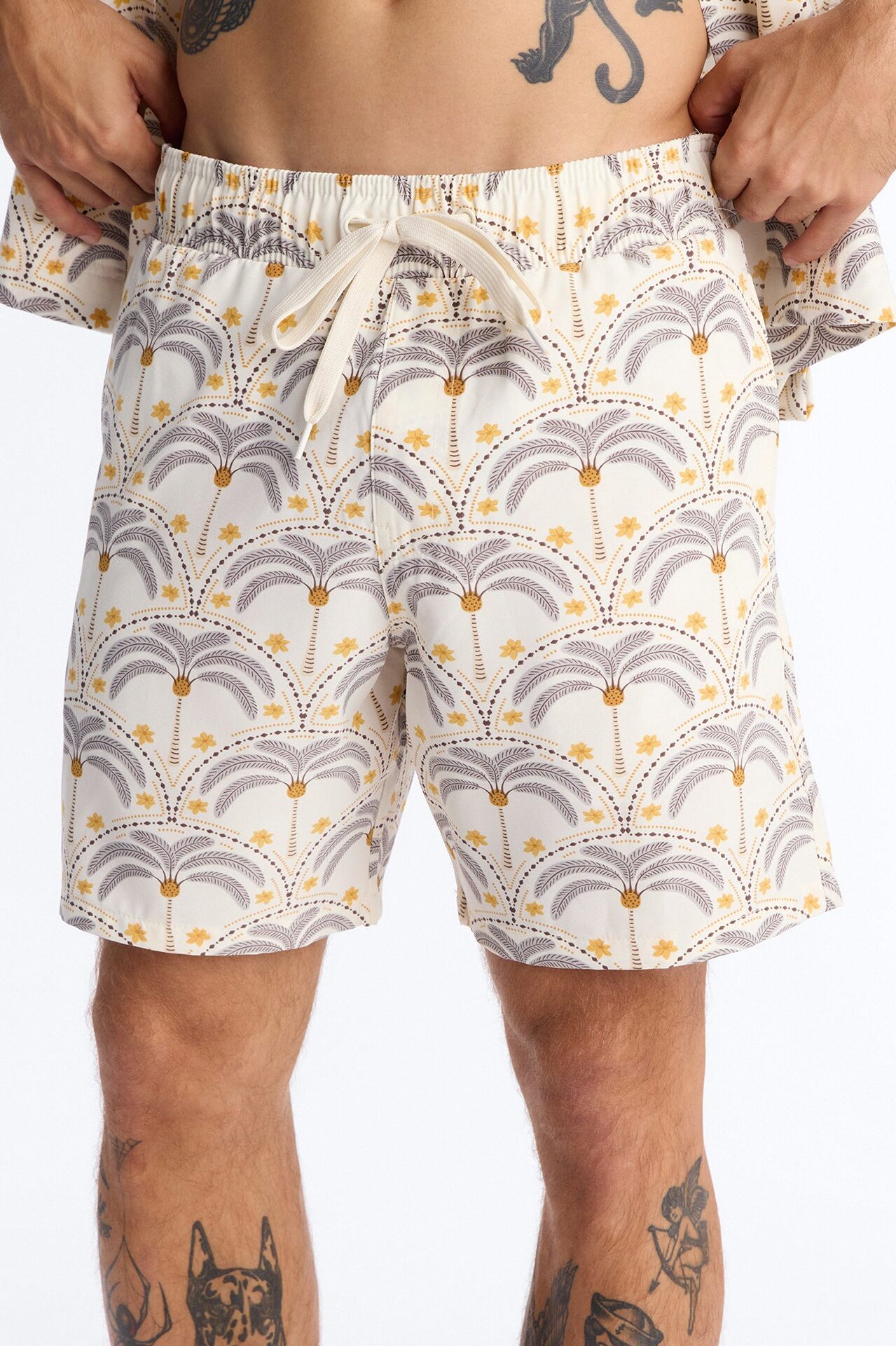Palm Mandala Swim Trunk 7″ - Cream/combo