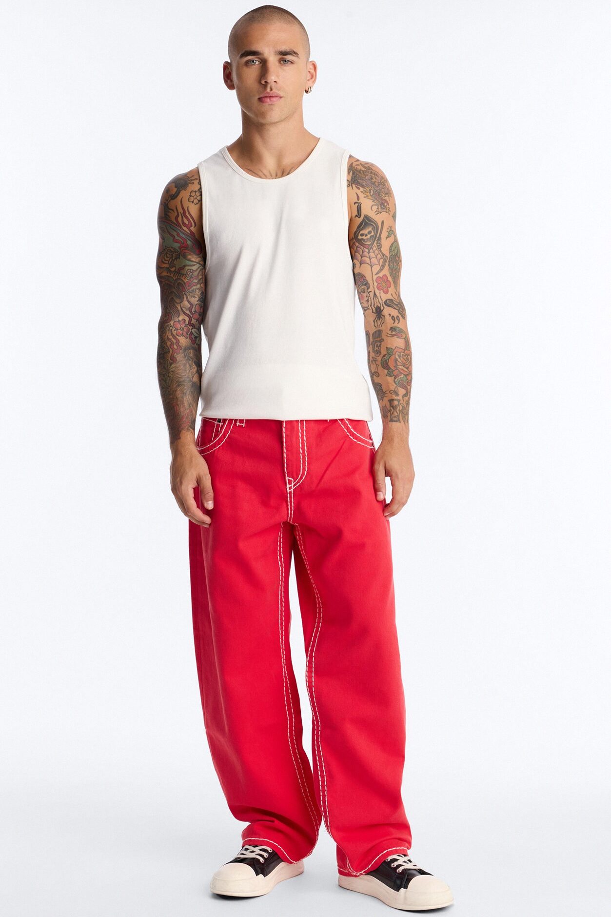 Heavy Stitch Barrel Jean - Red