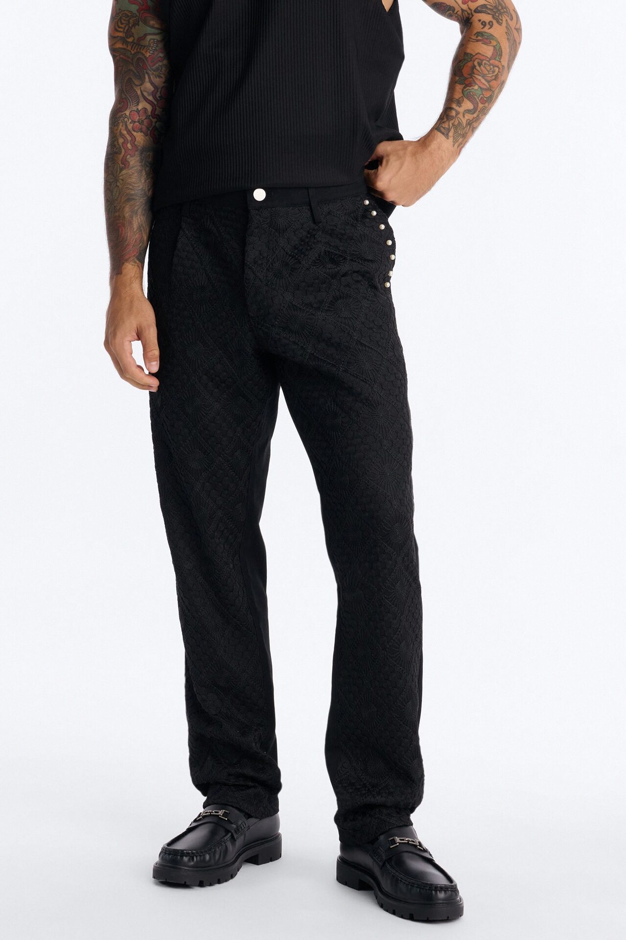 Slim Lattice Luxe Pearl Pant - Black