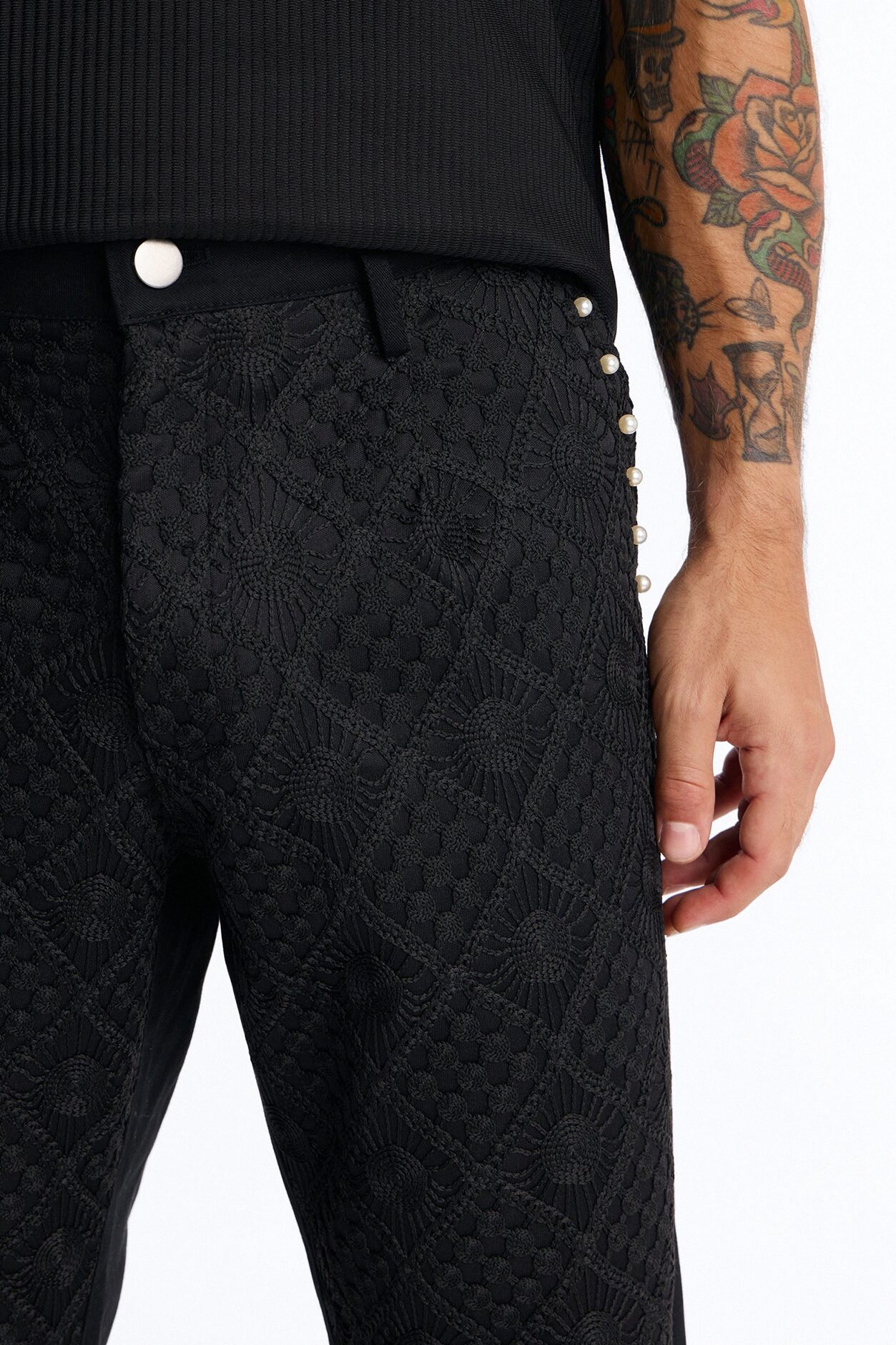 Slim Lattice Luxe Pearl Pant - Black