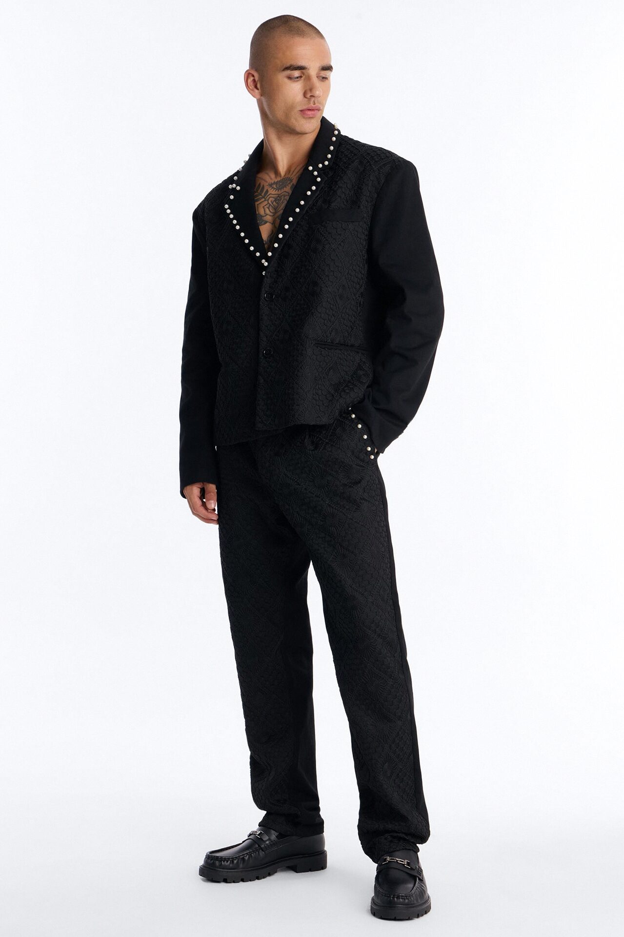 Slim Lattice Luxe Pearl Pant - Black