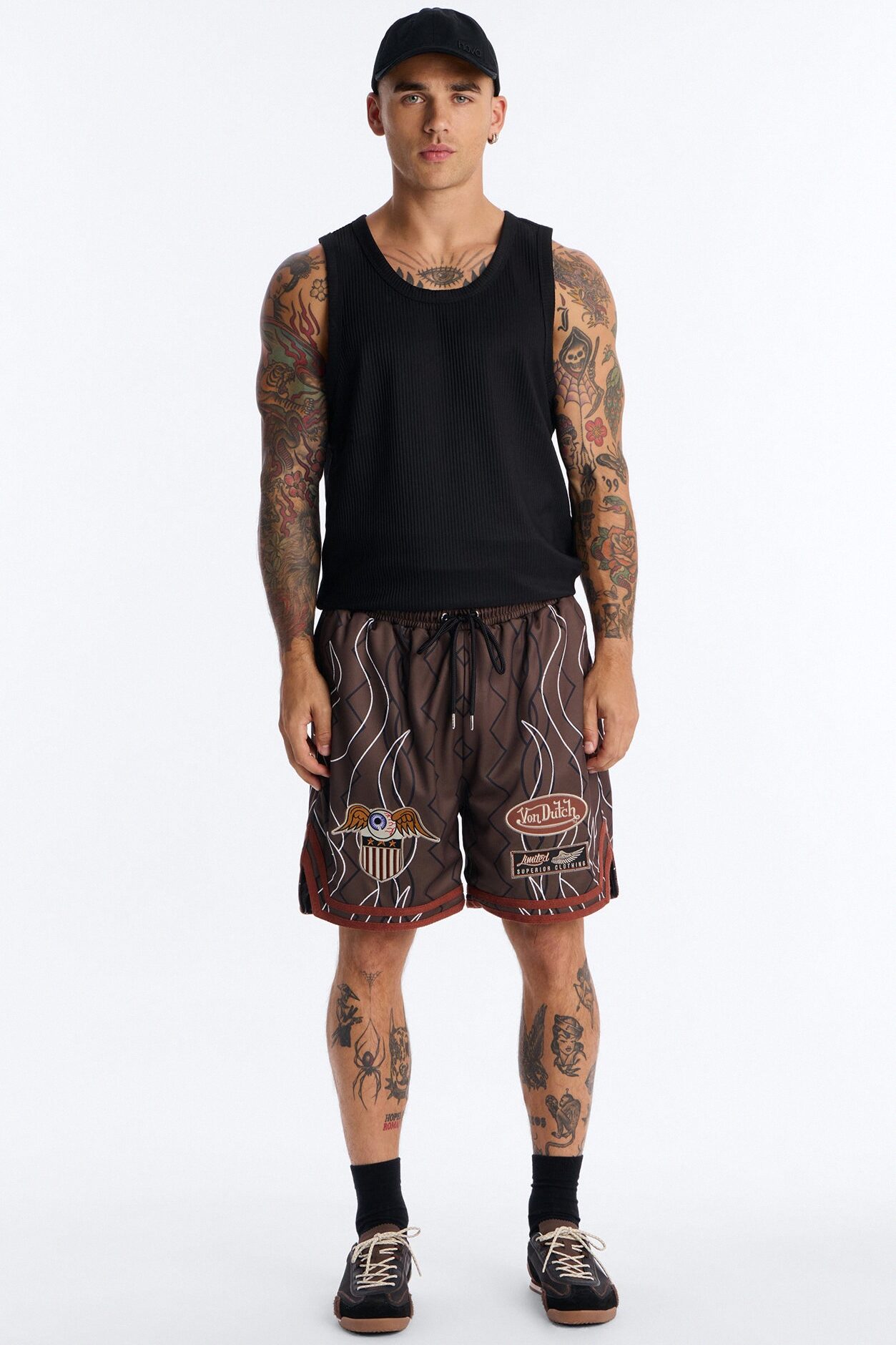 Von Dutch Flame Embroidery Patch Mesh Short - Chocolate