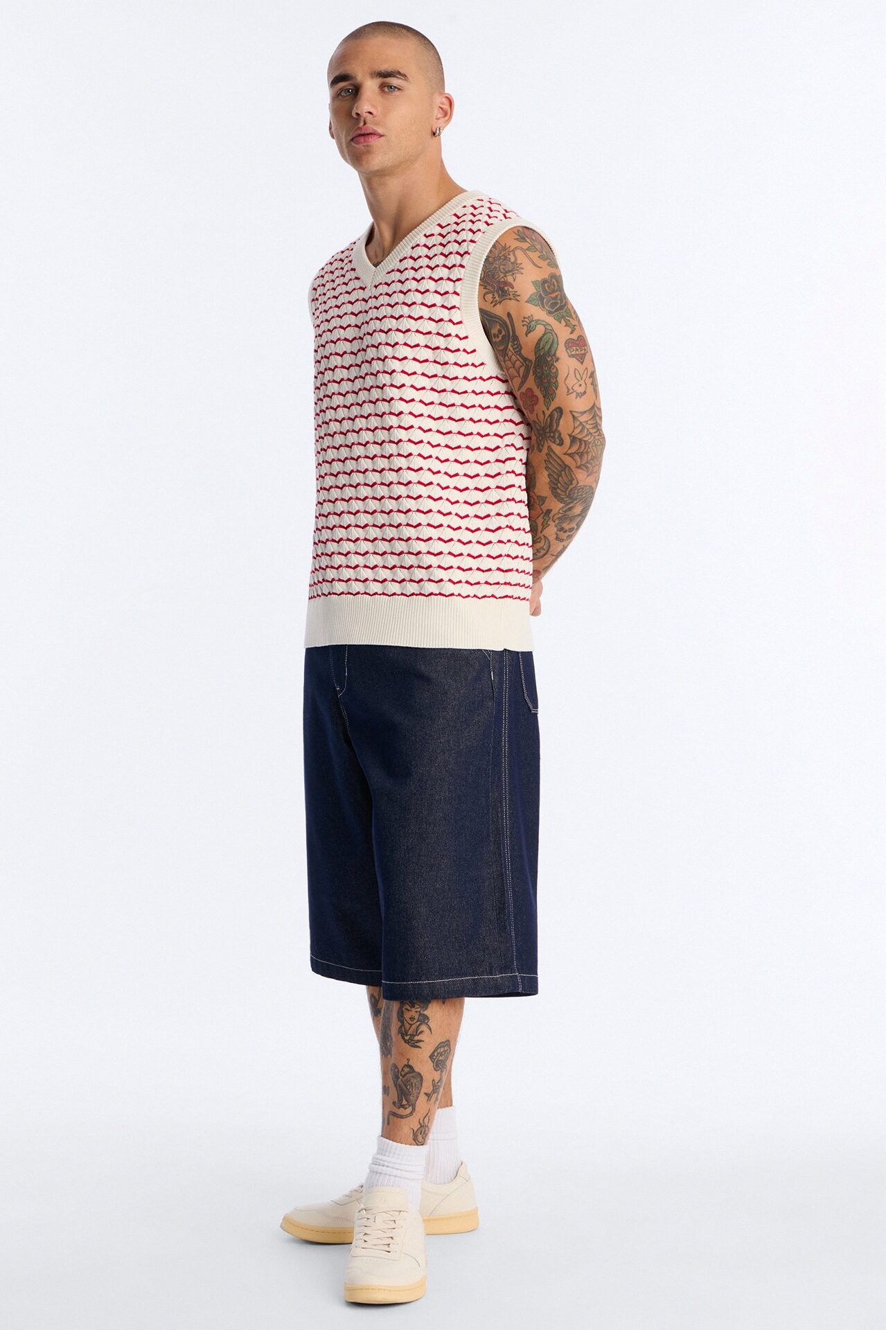 Diamond Textured Knit Tank - Cream/combo