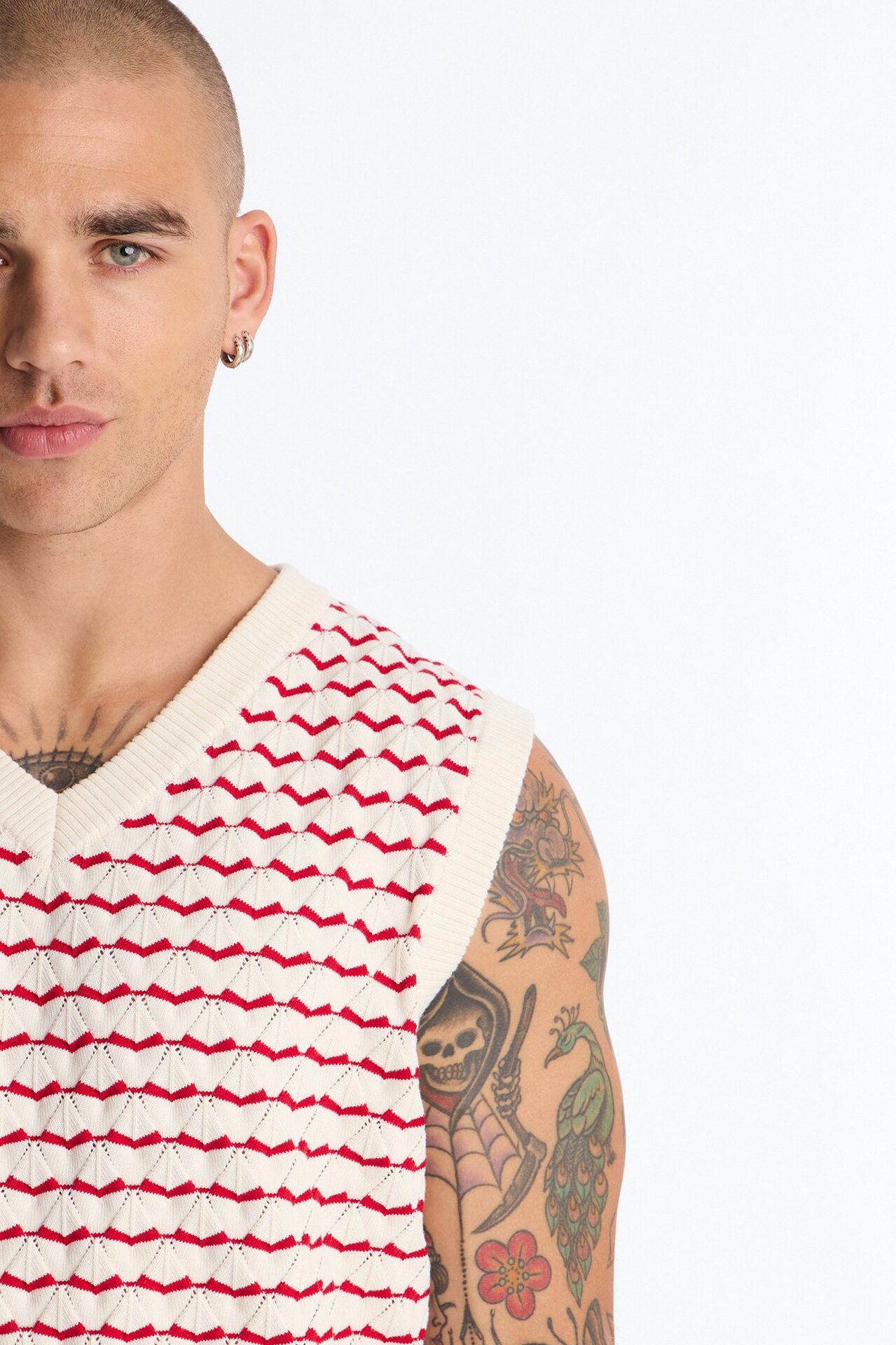 Diamond Textured Knit Tank - Cream/combo