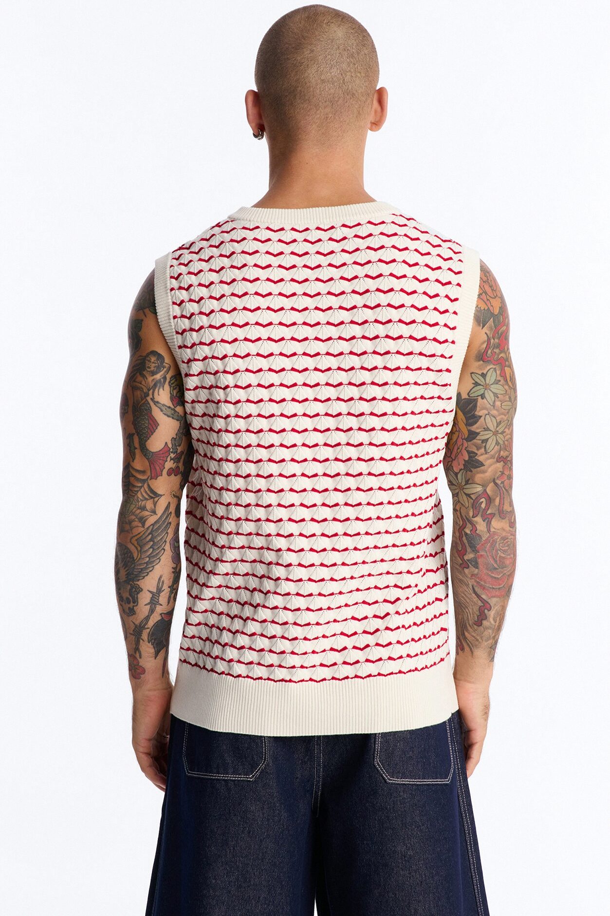Diamond Textured Knit Tank - Cream/combo