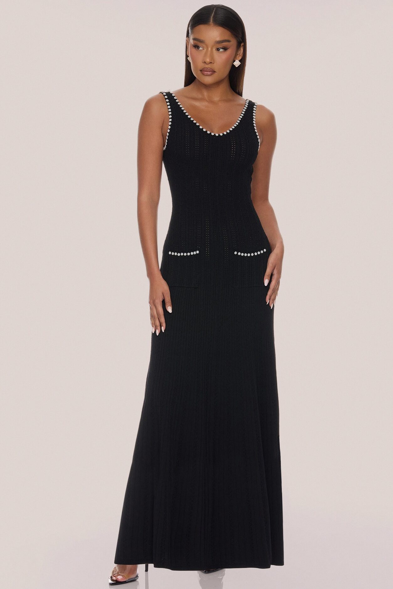 Sweet As Honey Embellished Maxi Dress - Black/White