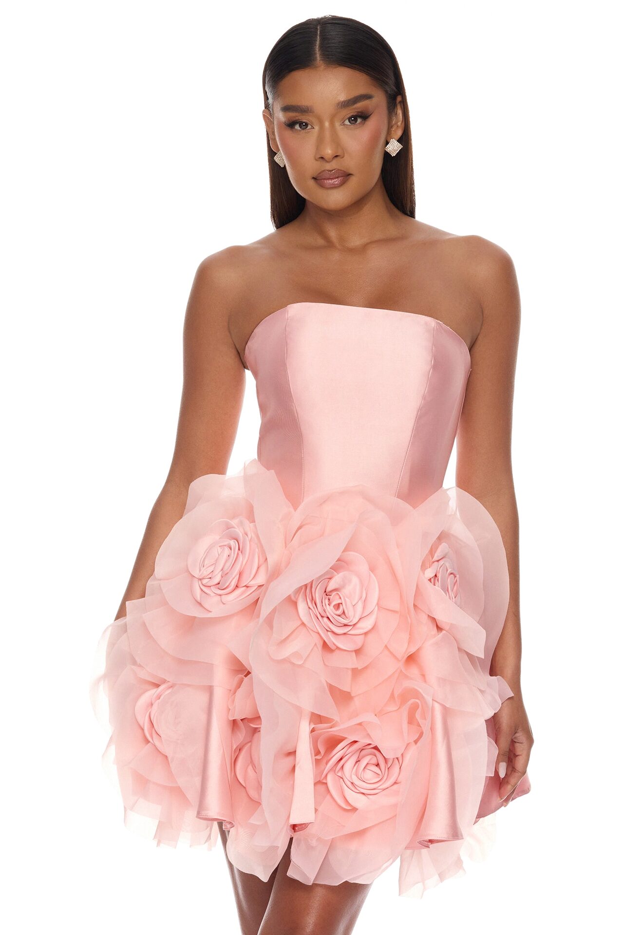 Leona Floral Applique Mini Dress - Peach