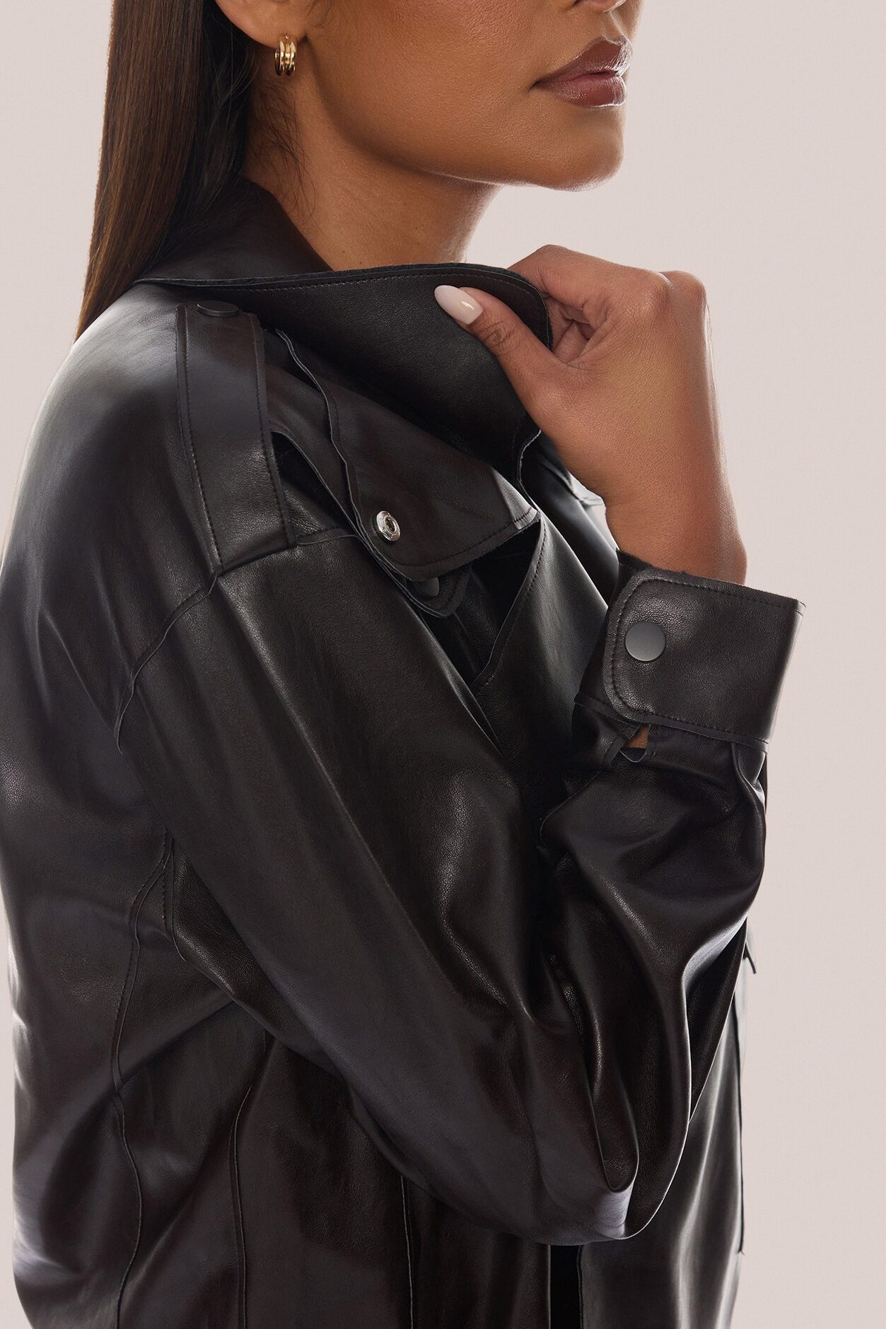 Zaya Faux Leather Cargo Jacket - Chocolate