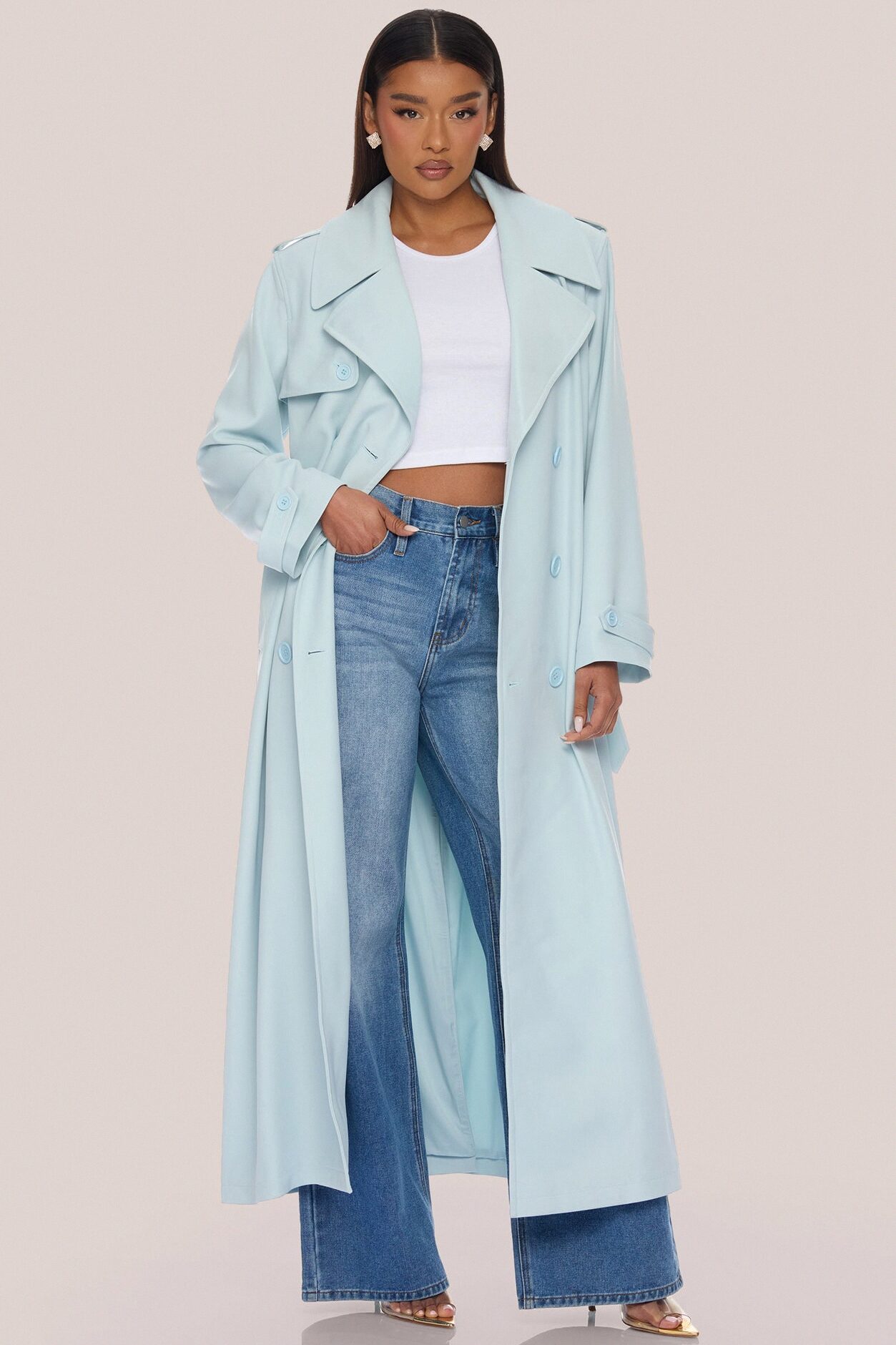 Destiny Belted Trench Coat - Light Blue