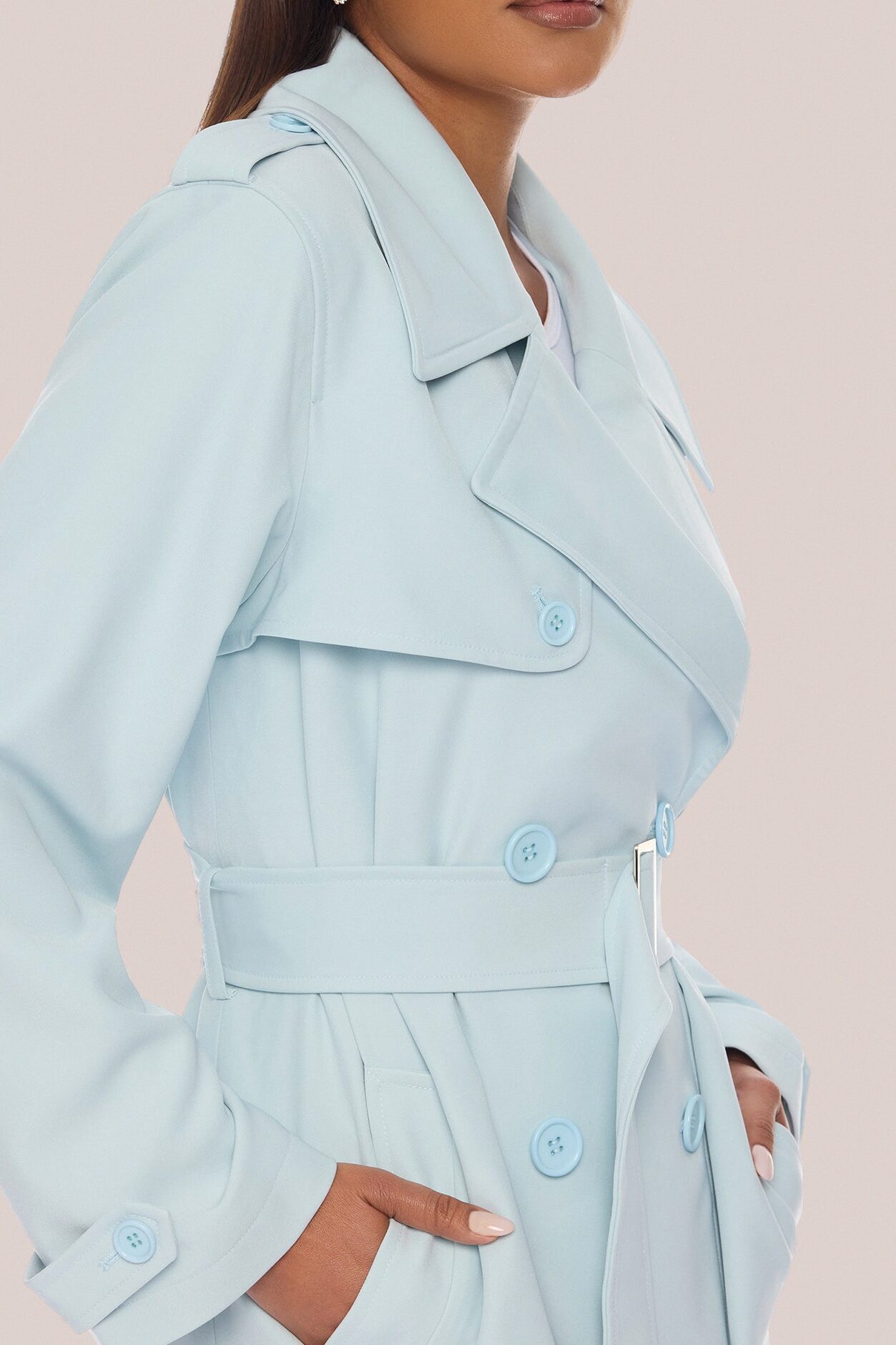 Destiny Belted Trench Coat - Light Blue