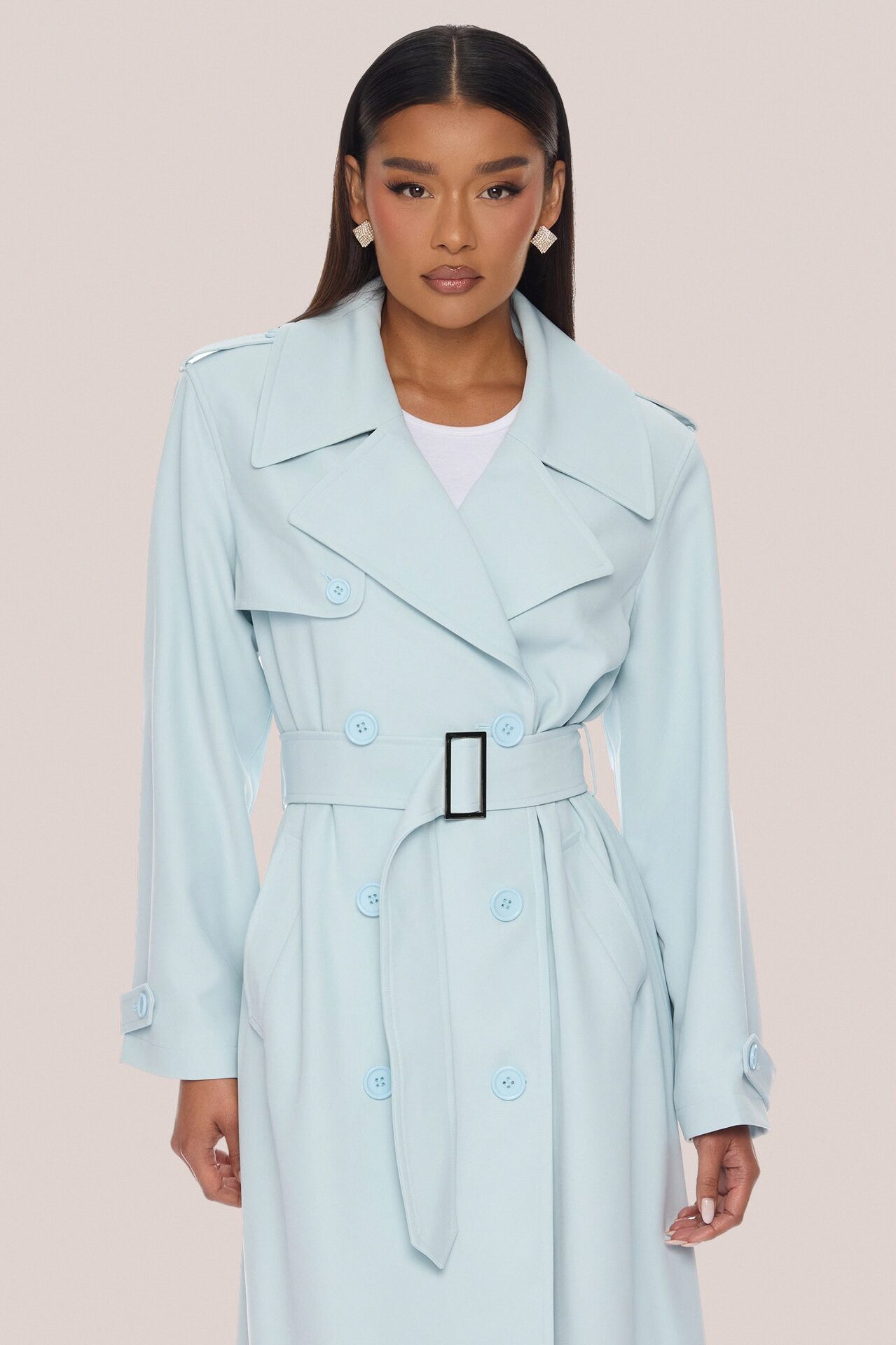 Destiny Belted Trench Coat - Light Blue