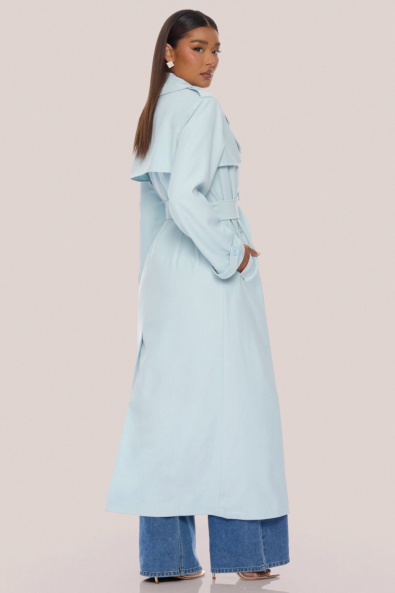 Destiny Belted Trench Coat - Light Blue