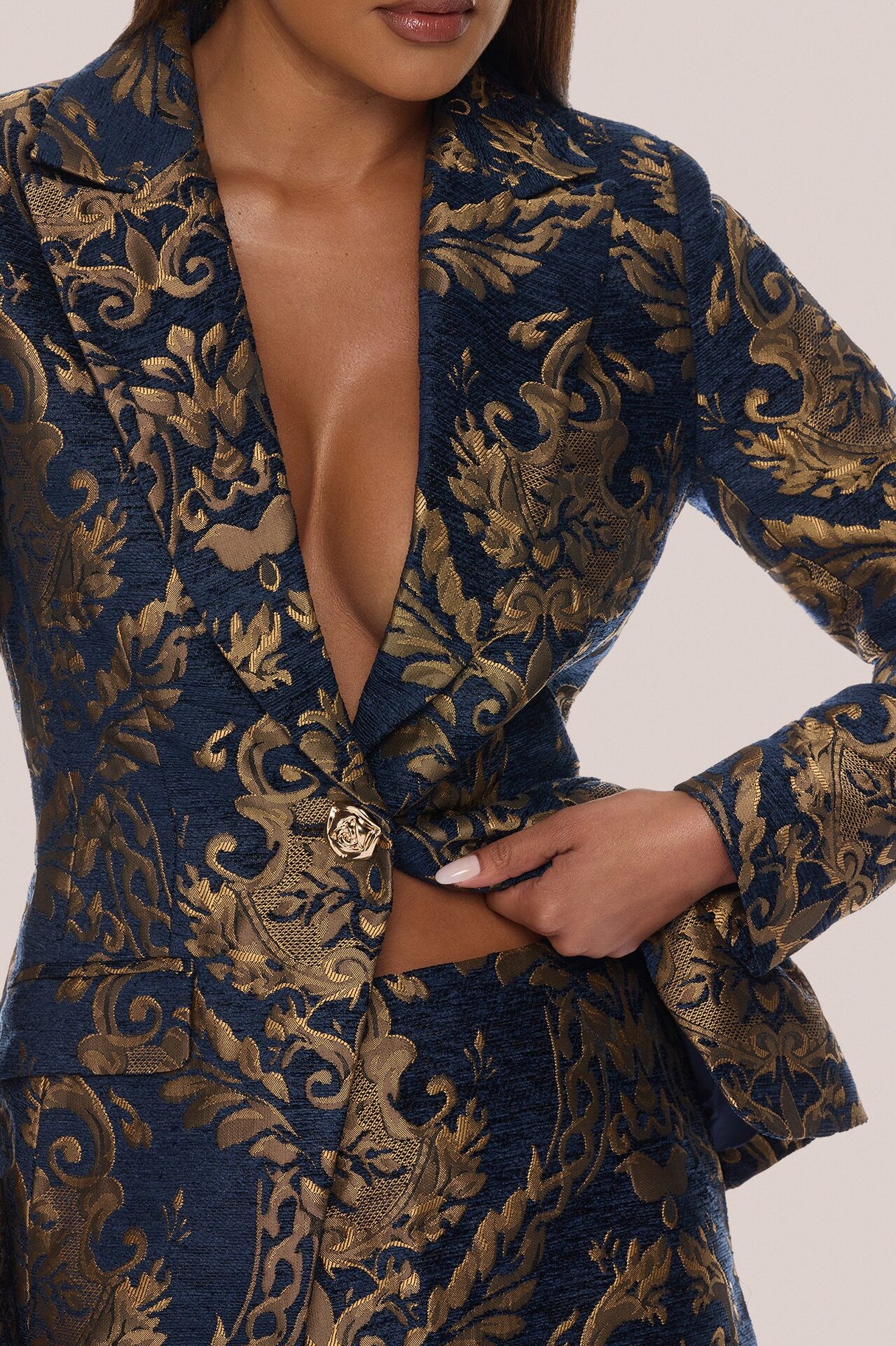 Vanya Jacquard Blazer Skirt Set - Navy/combo