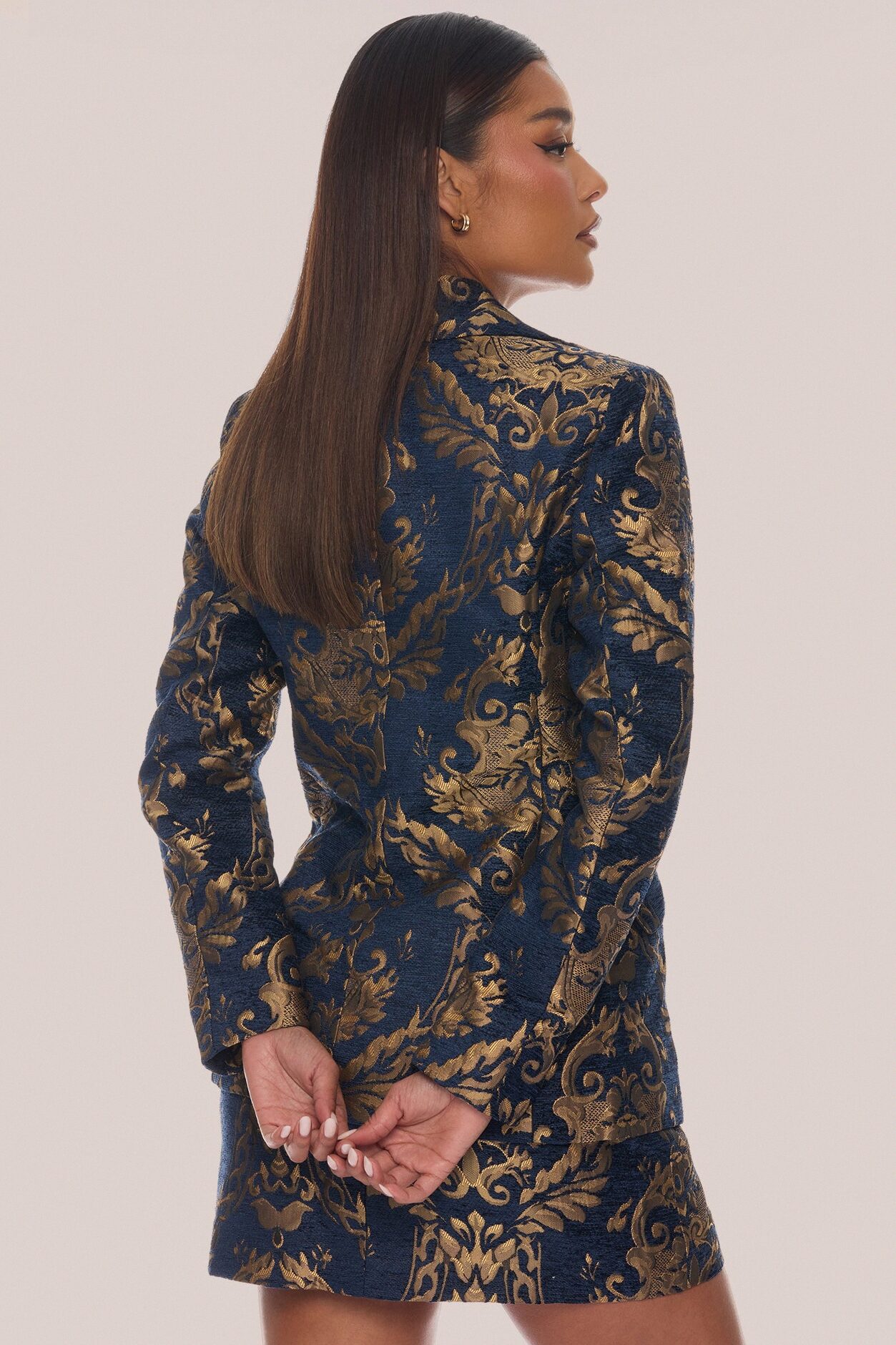 Vanya Jacquard Blazer Skirt Set - Navy/combo