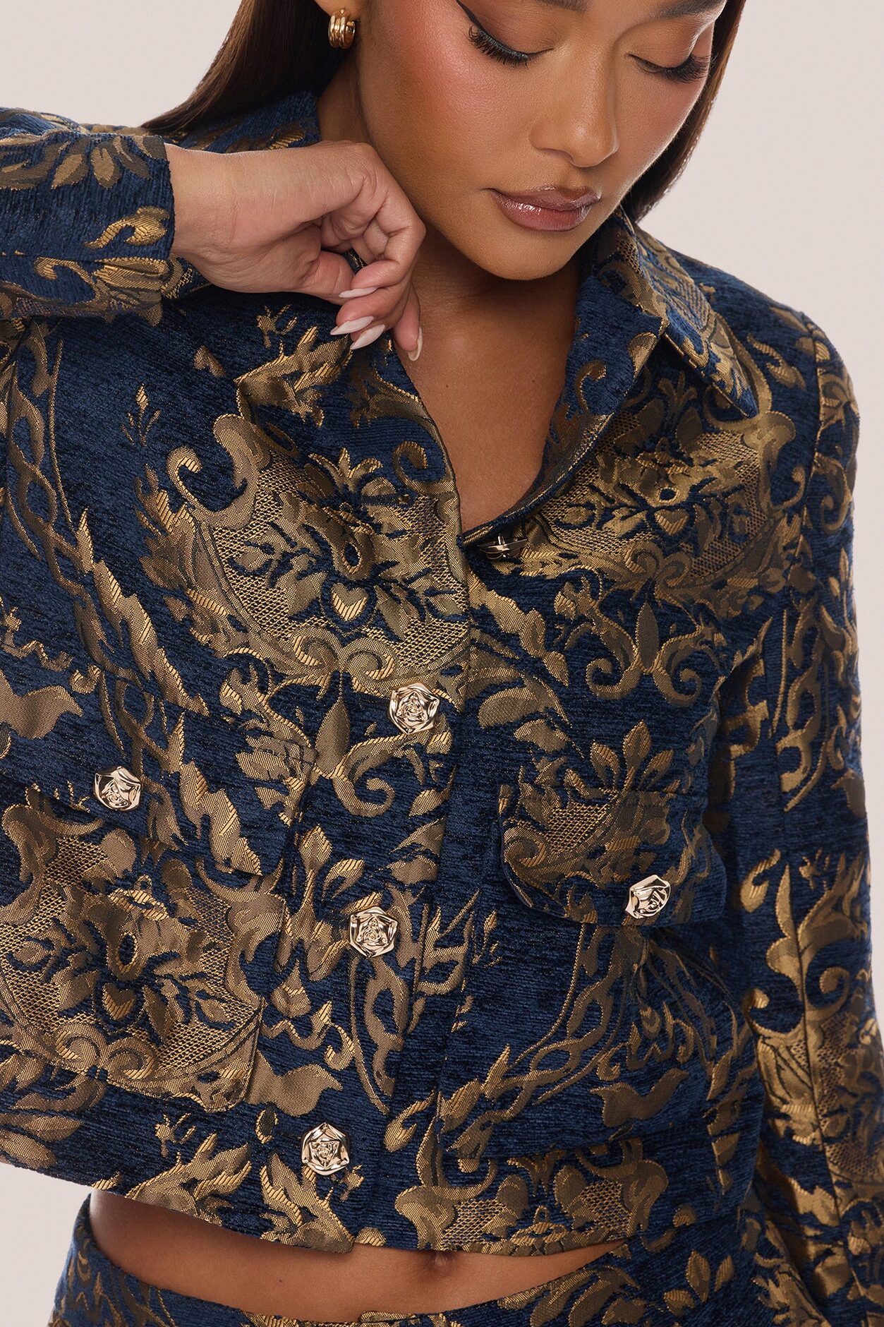 Vanya Jacquard Jacket Short Set - Navy/combo