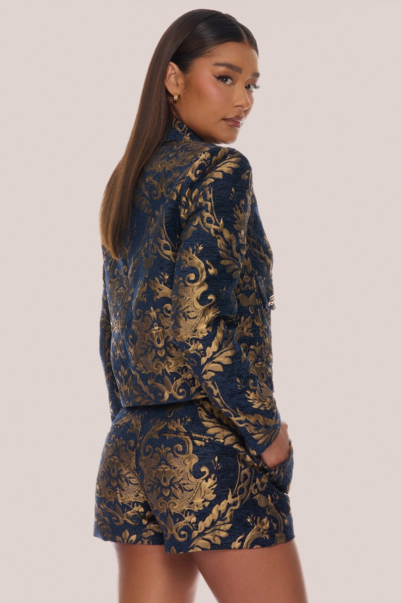 Vanya Jacquard Jacket Short Set - Navy/combo
