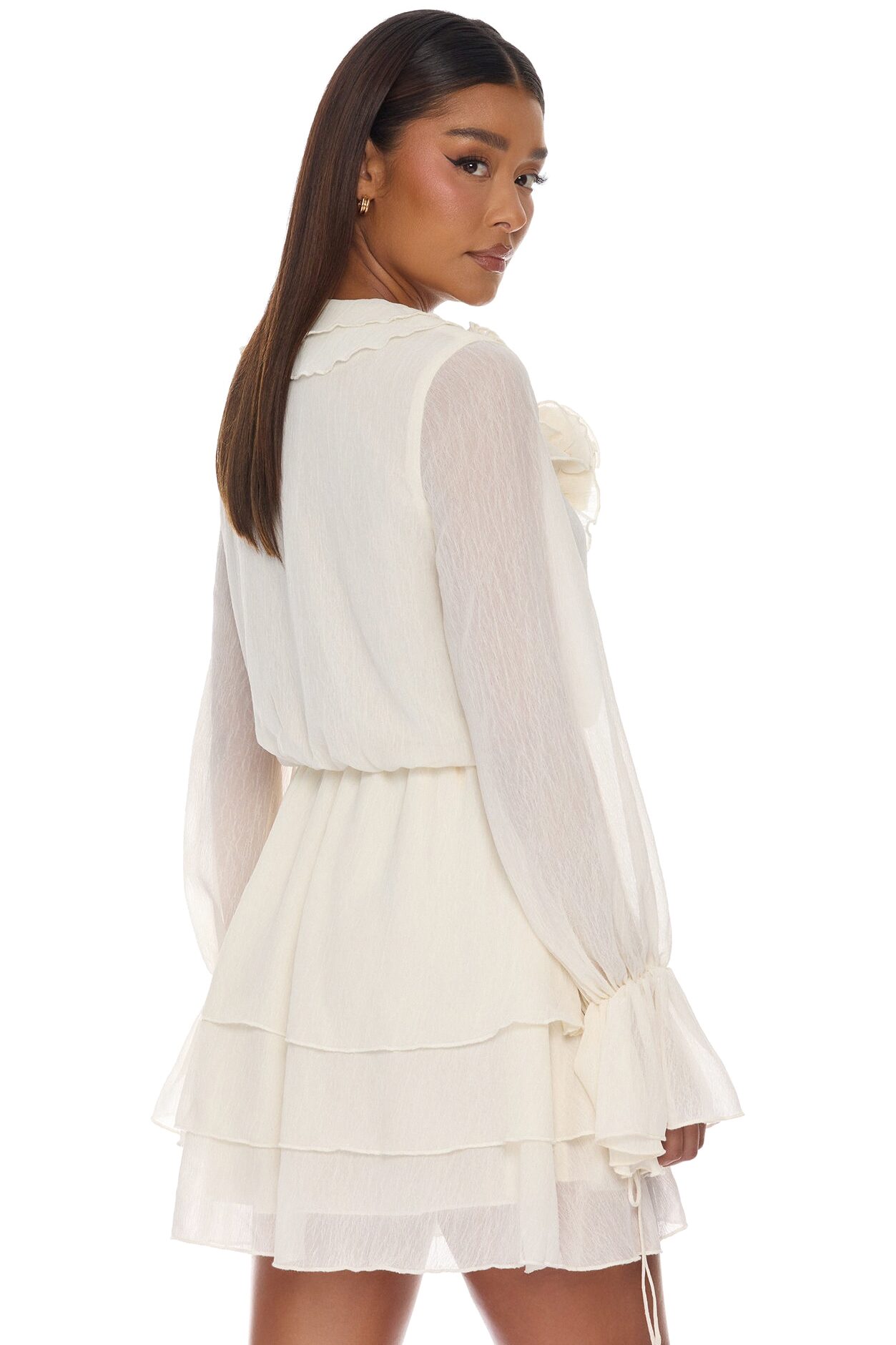 Ellah Ruffle Chiffon Mini Dress - Cream