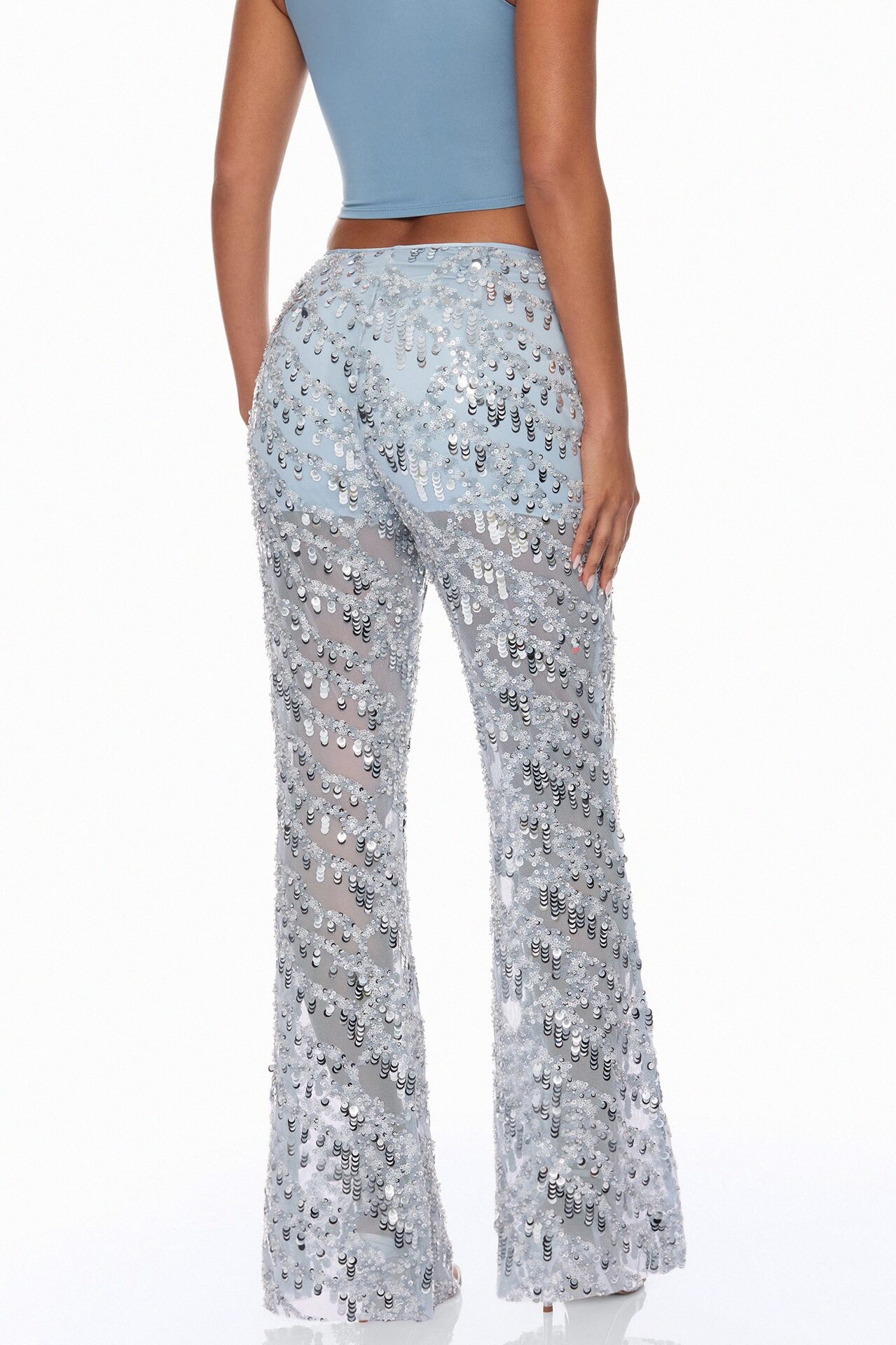Zariah Sheer Sequin Pant - Light Blue