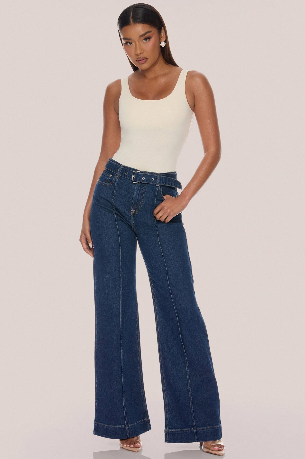 Winnie Belted Denim Jeans - Dark Wash