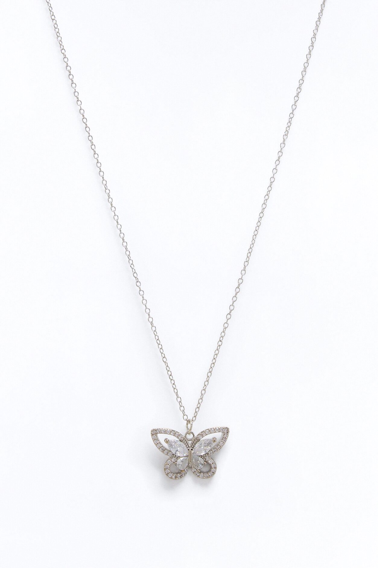 Cubic Zirconia Butterfly Necklace - Silver