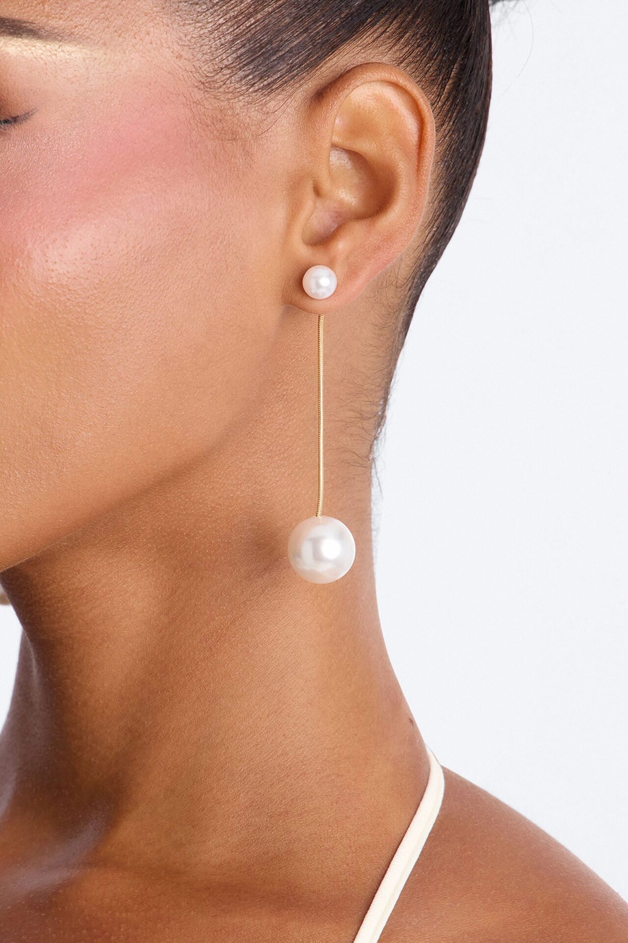 Luna Line Pearl Earrings - White/Gold
