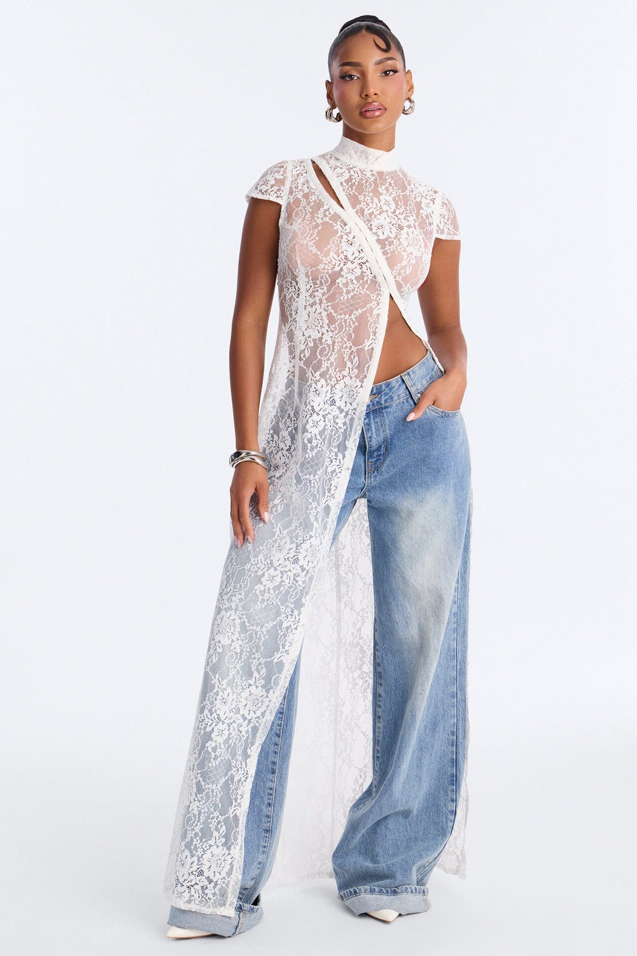 Tonight's Obsession Long Lace Top - White