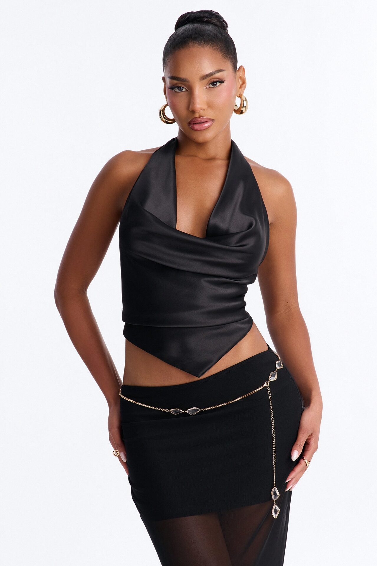 Never Alone Clear Jeweled Chain Belt - Gold/Clear