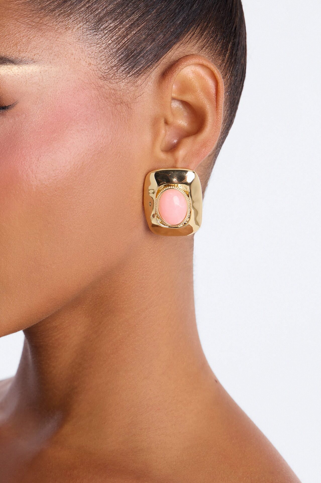 Sasha Jeweled Stud Earrings - Gold/Pink
