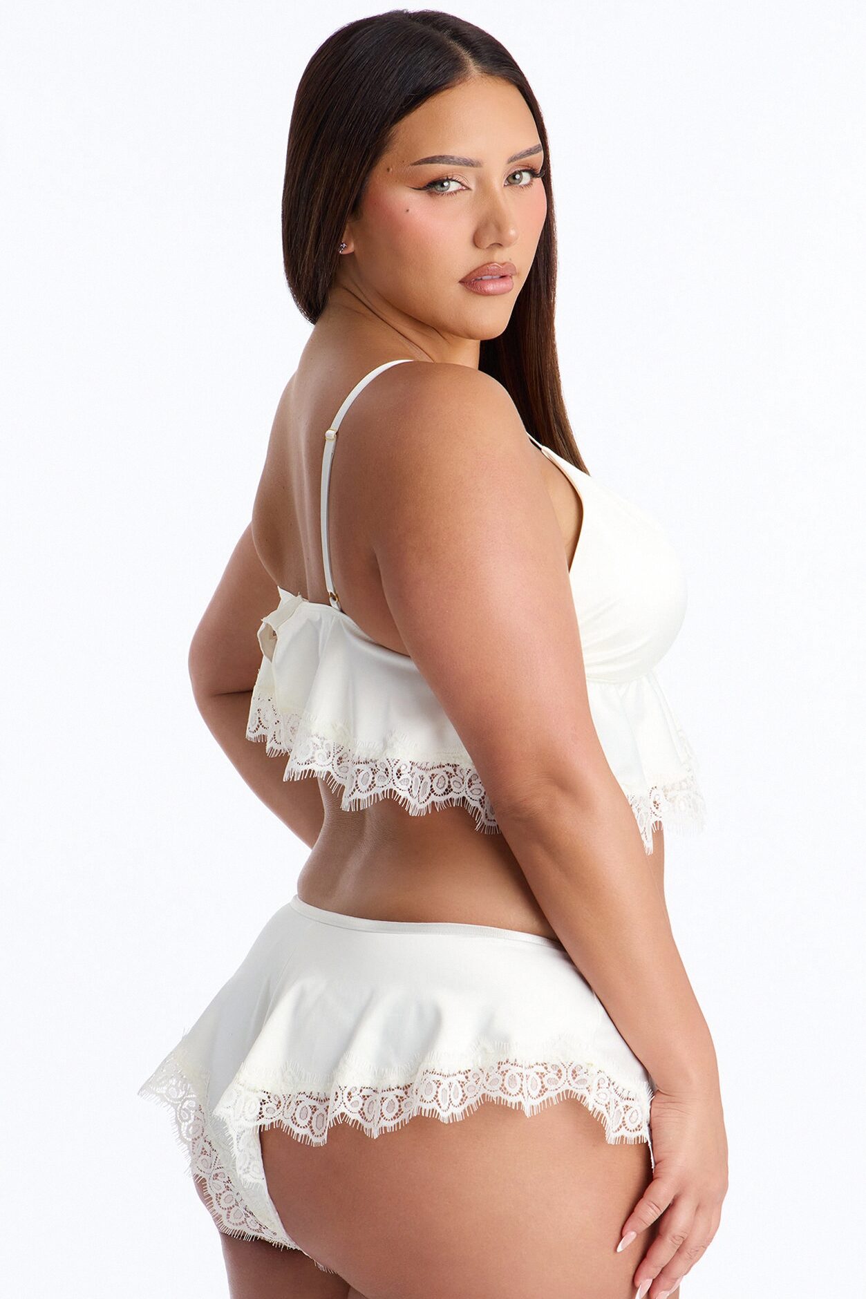Ways To Get Me Satin Lace Trim Flowy 2 Piece Set - Pearl