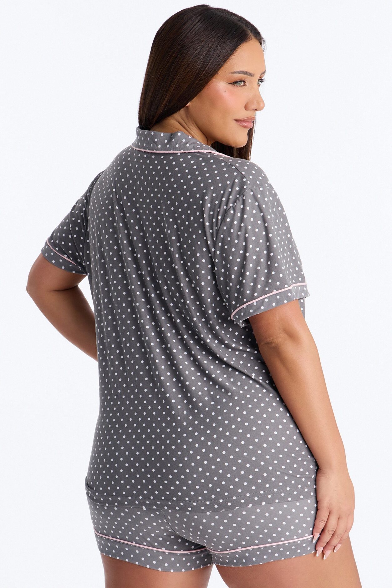 Pretty In Polka Dots 2pc PJ Short Set - Grey/combo