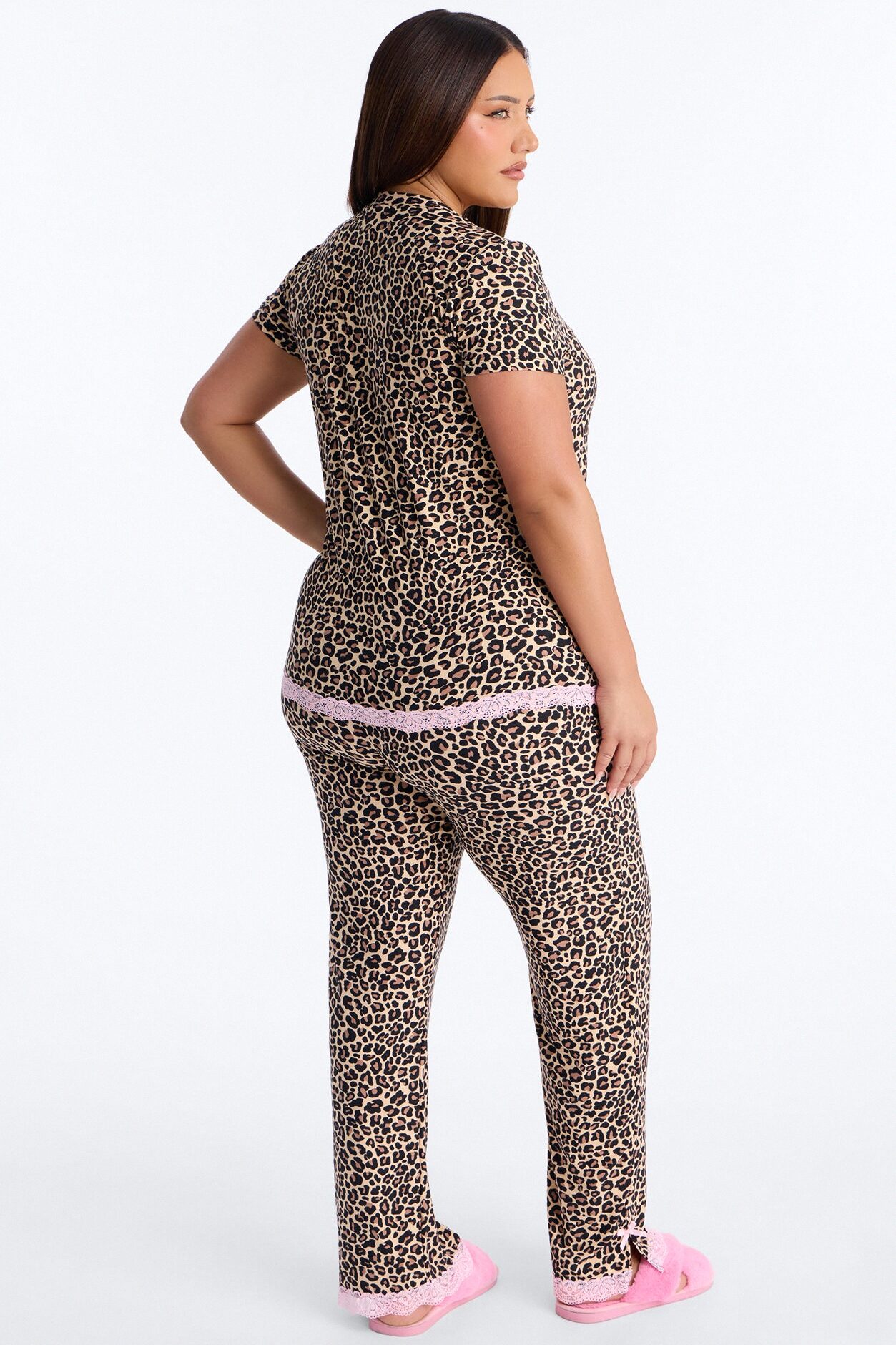 Soft Ease Lace Trim PJ Pant Set - Leopard