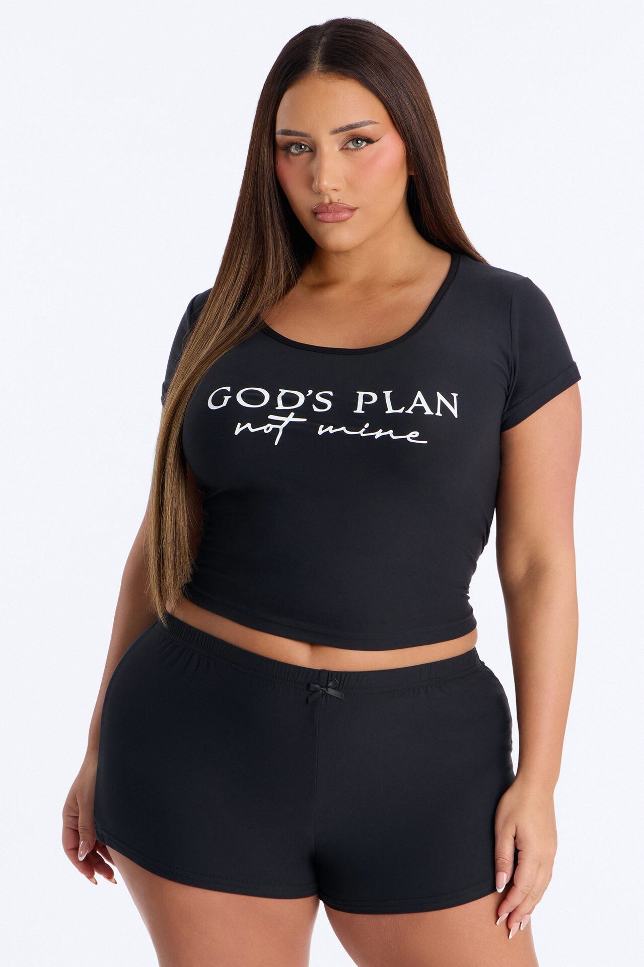 Gods Plan Not Mine PJ Short Set - Black