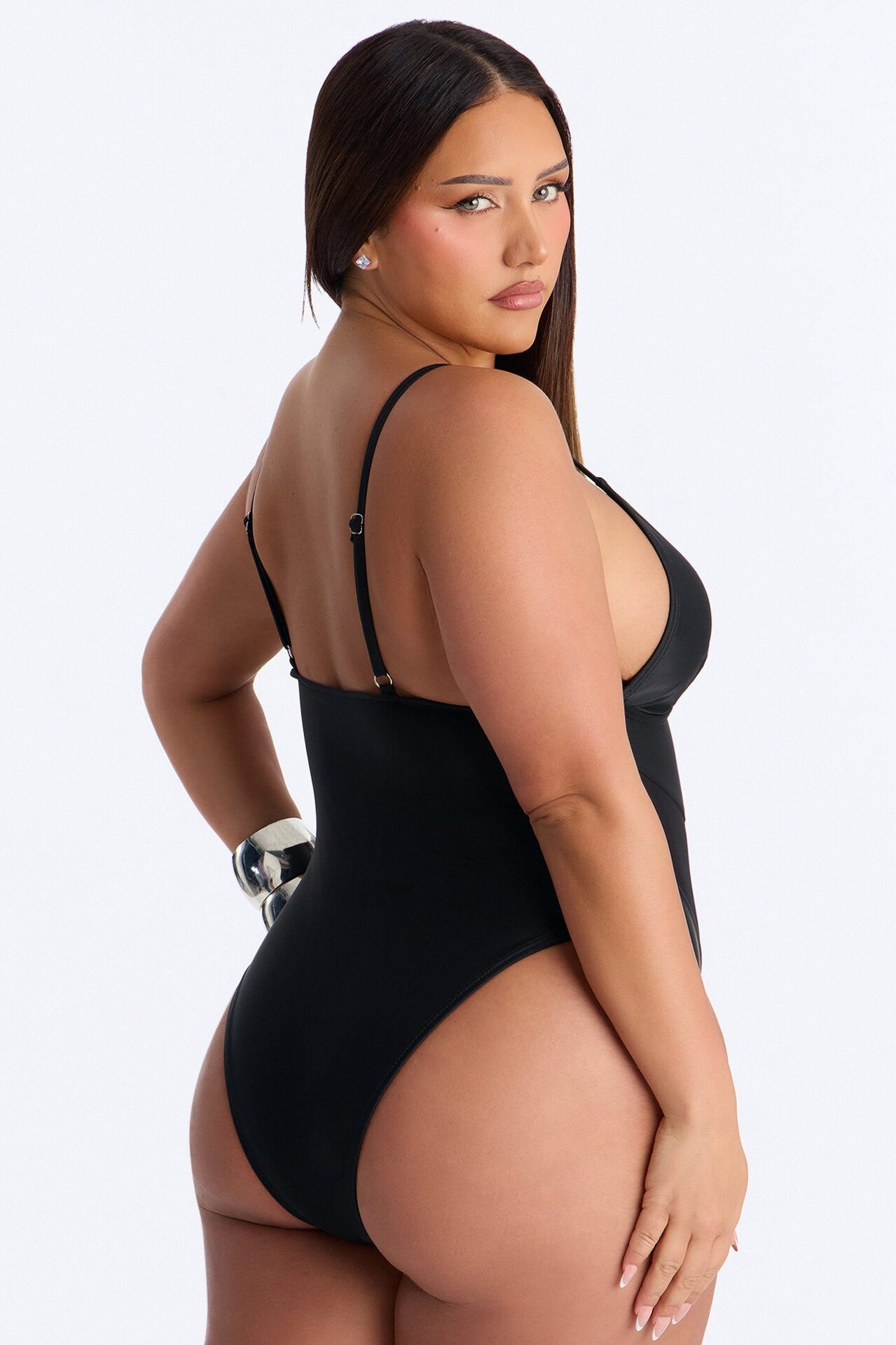 Nika 1 Piece Mesh Cutout Triangle Swimsuit - Black