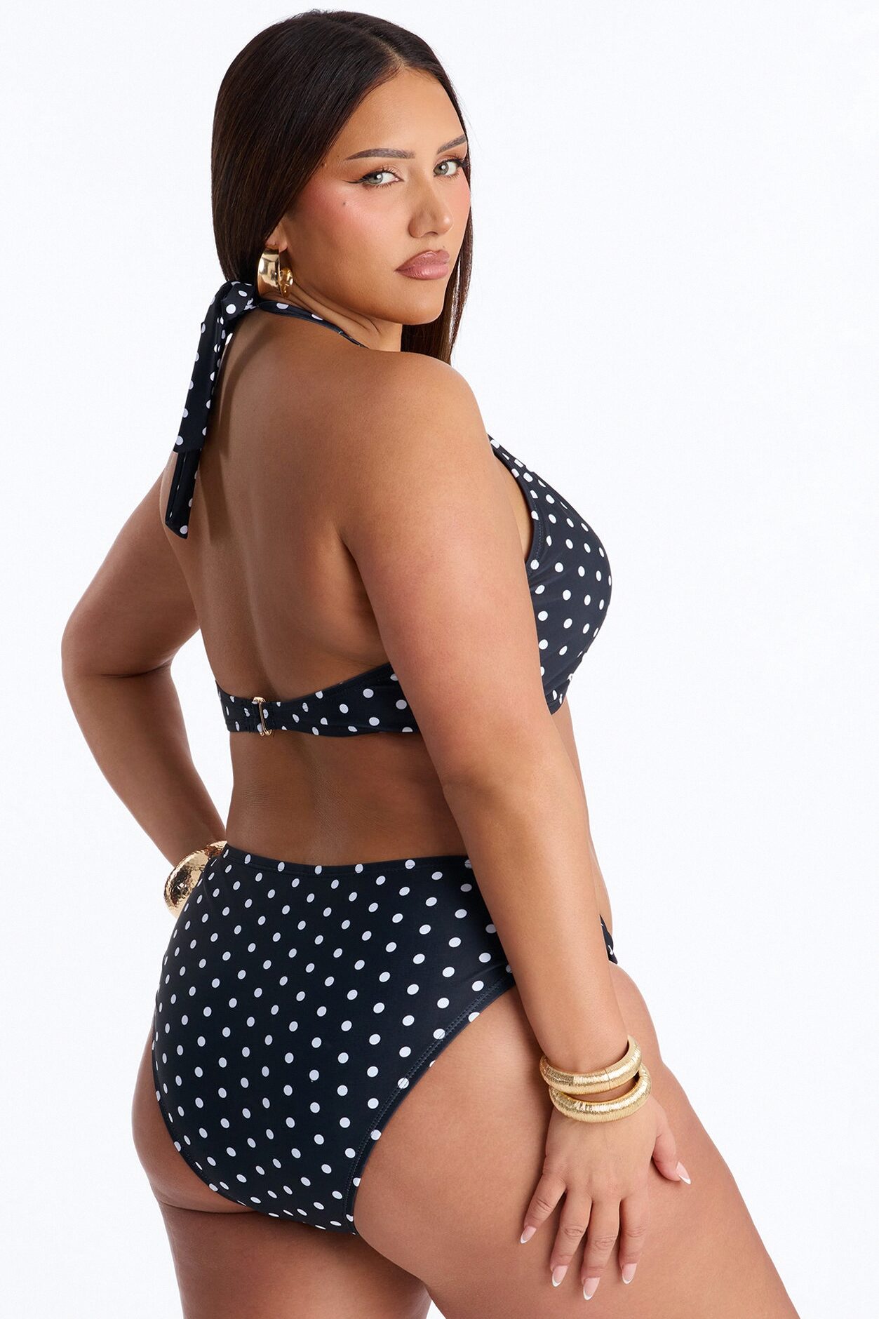 Cass 2 Piece Polka Dot Triangle Bikini Set - Black