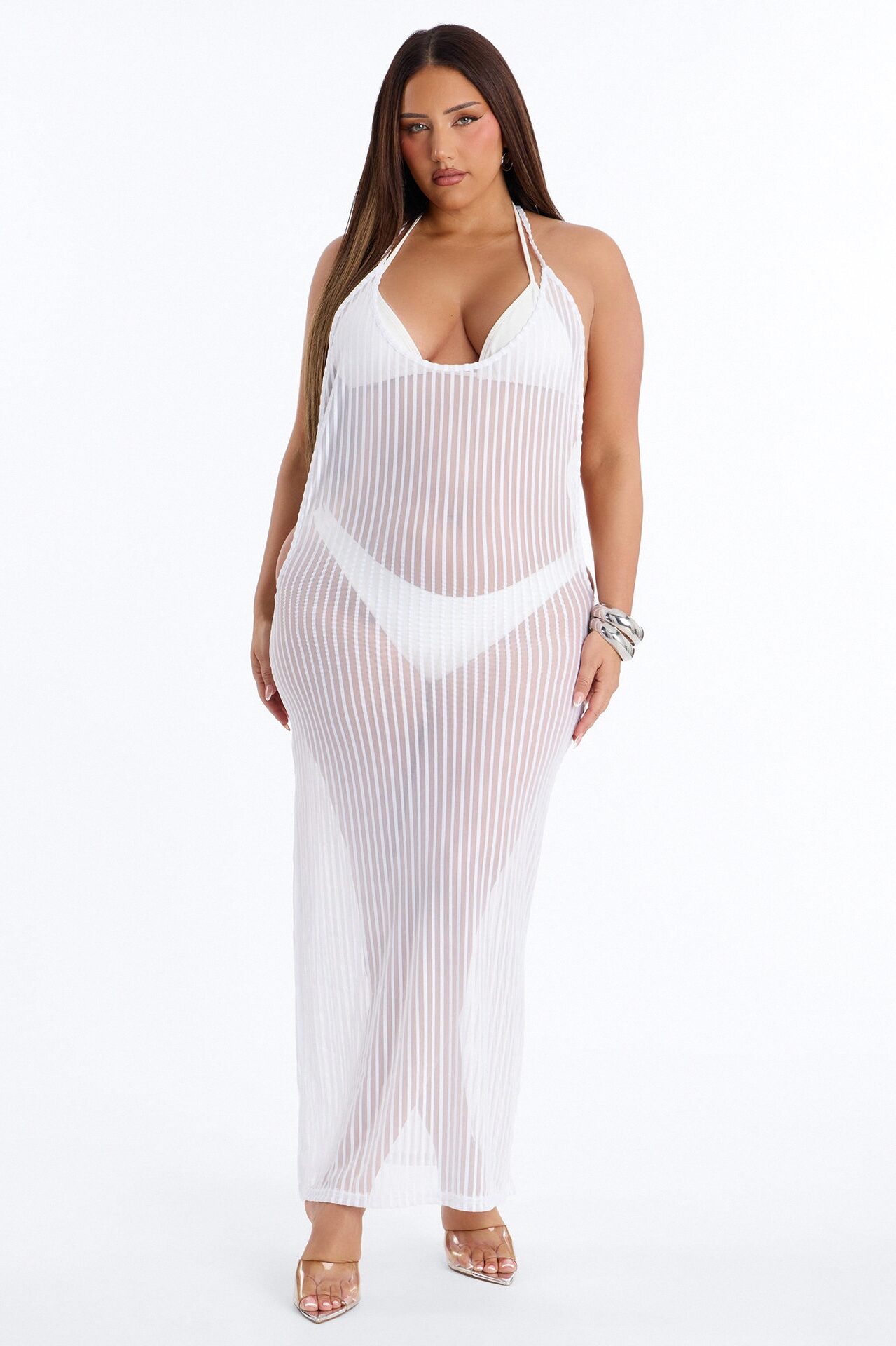 Palm Shade Stripe Cover Up Maxi Dress - White