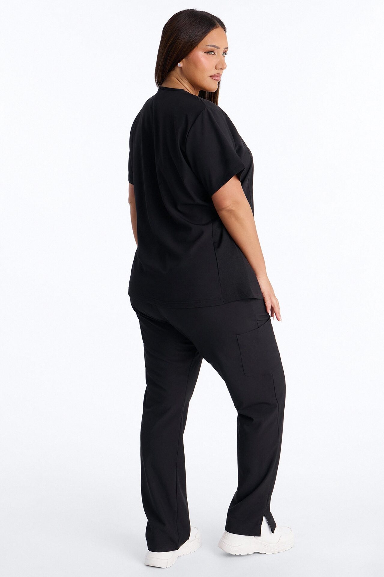 Prime Practice Sporty Open Leg Uniform Scrub Set - Black