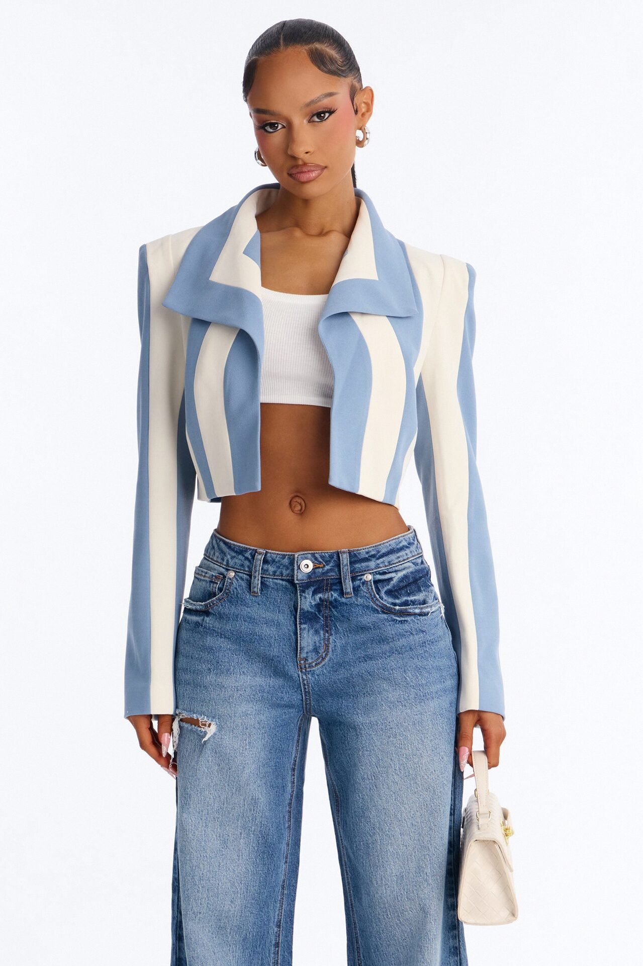 Playing Mind Games Cropped Blazer - Blue/combo
