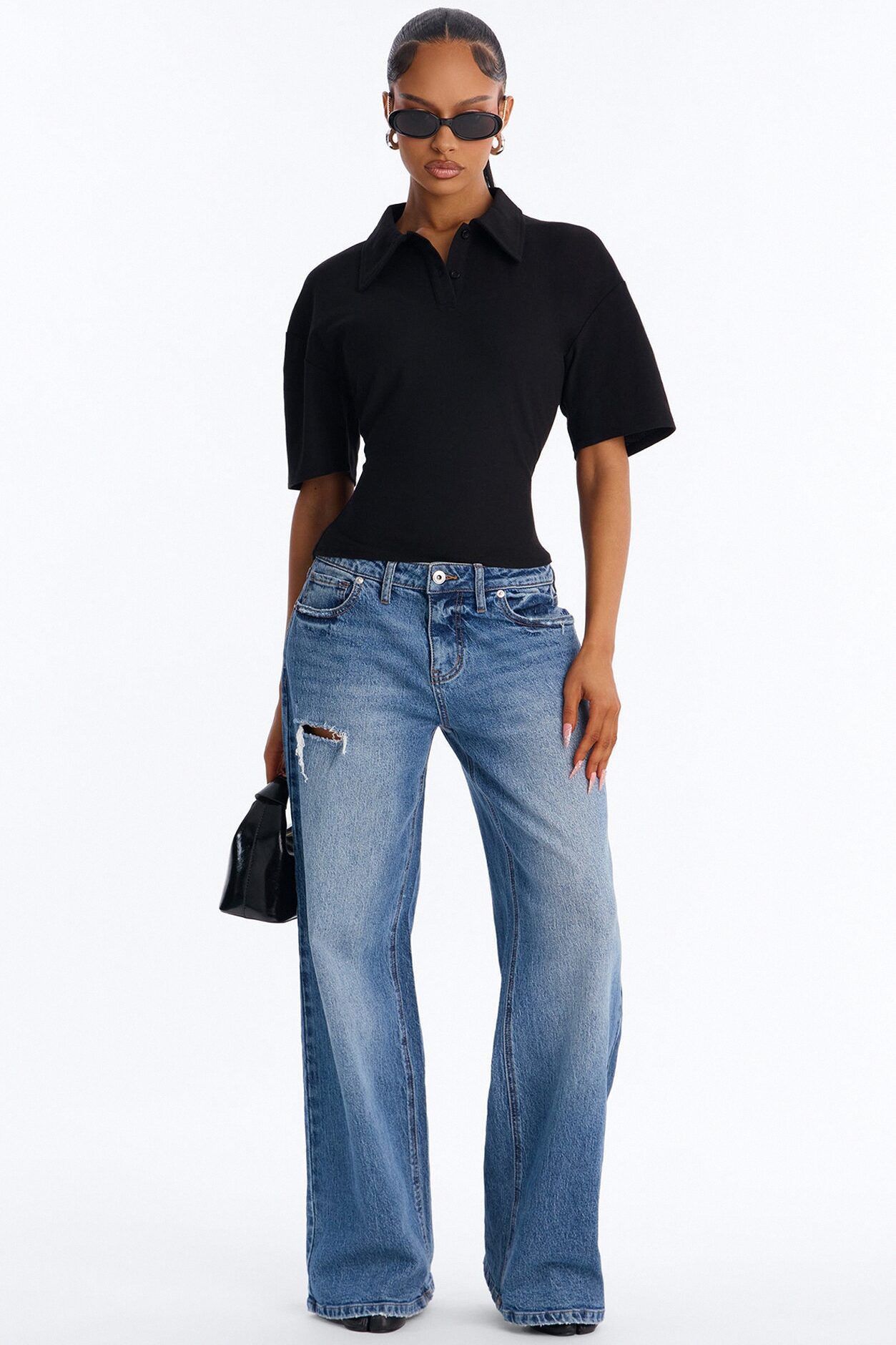Street Serve Cinched Short Sleeve Polo Top - Black