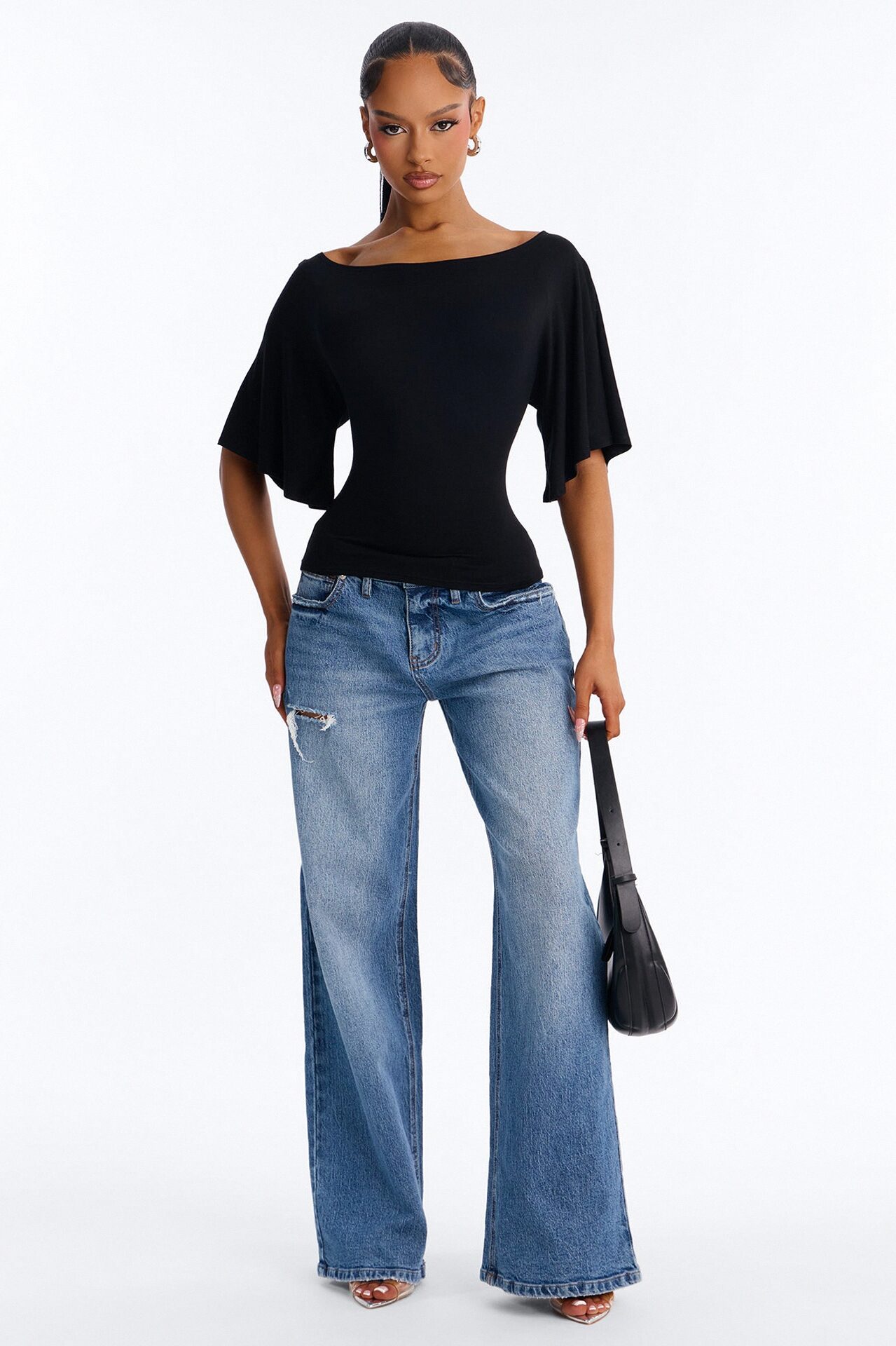 Nicolette Tie Waist Short Sleeve Top - Black