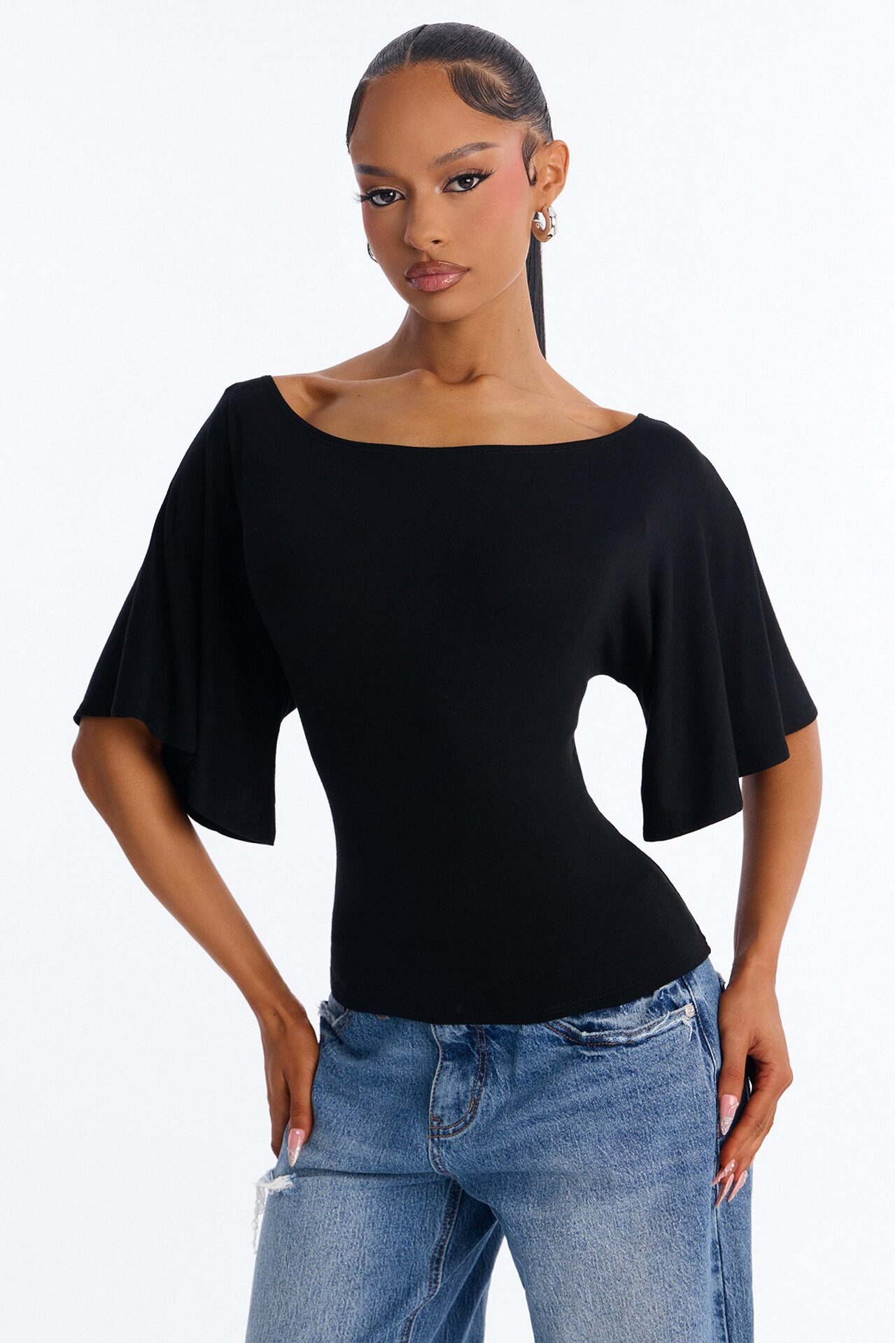 Nicolette Tie Waist Short Sleeve Top - Black