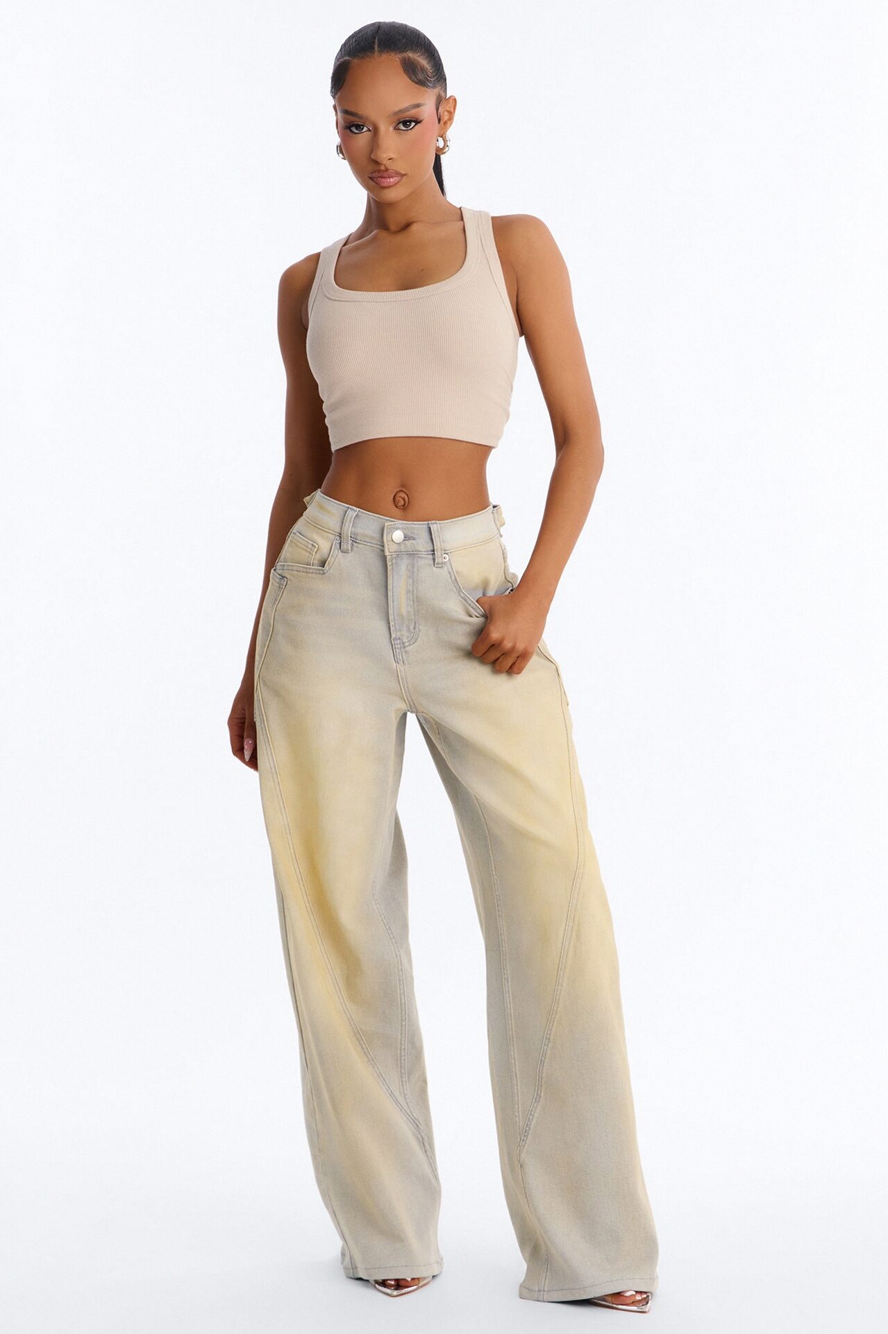Creating Space Tinted Baggy Jeans - Light Wash