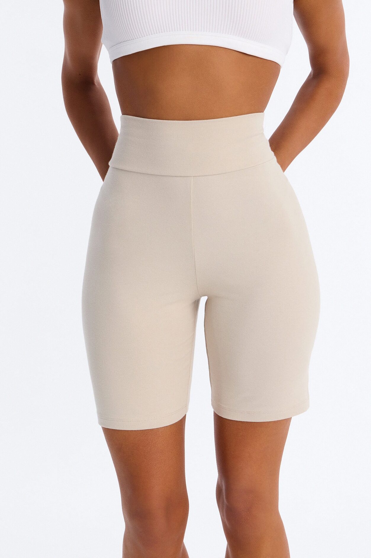 Quinn High Rise Everyday Cotton Biker Short 7″ - Stone