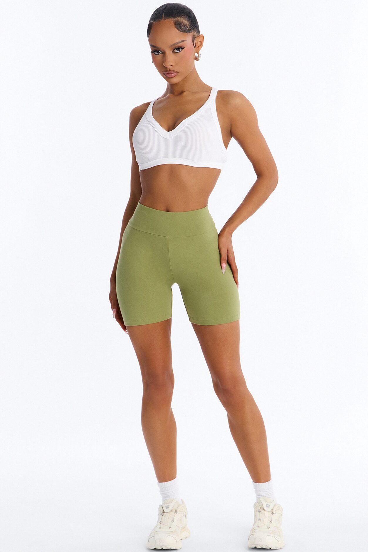 Quinn Mid Rise Everyday Cotton Biker Short 5″ - Moss