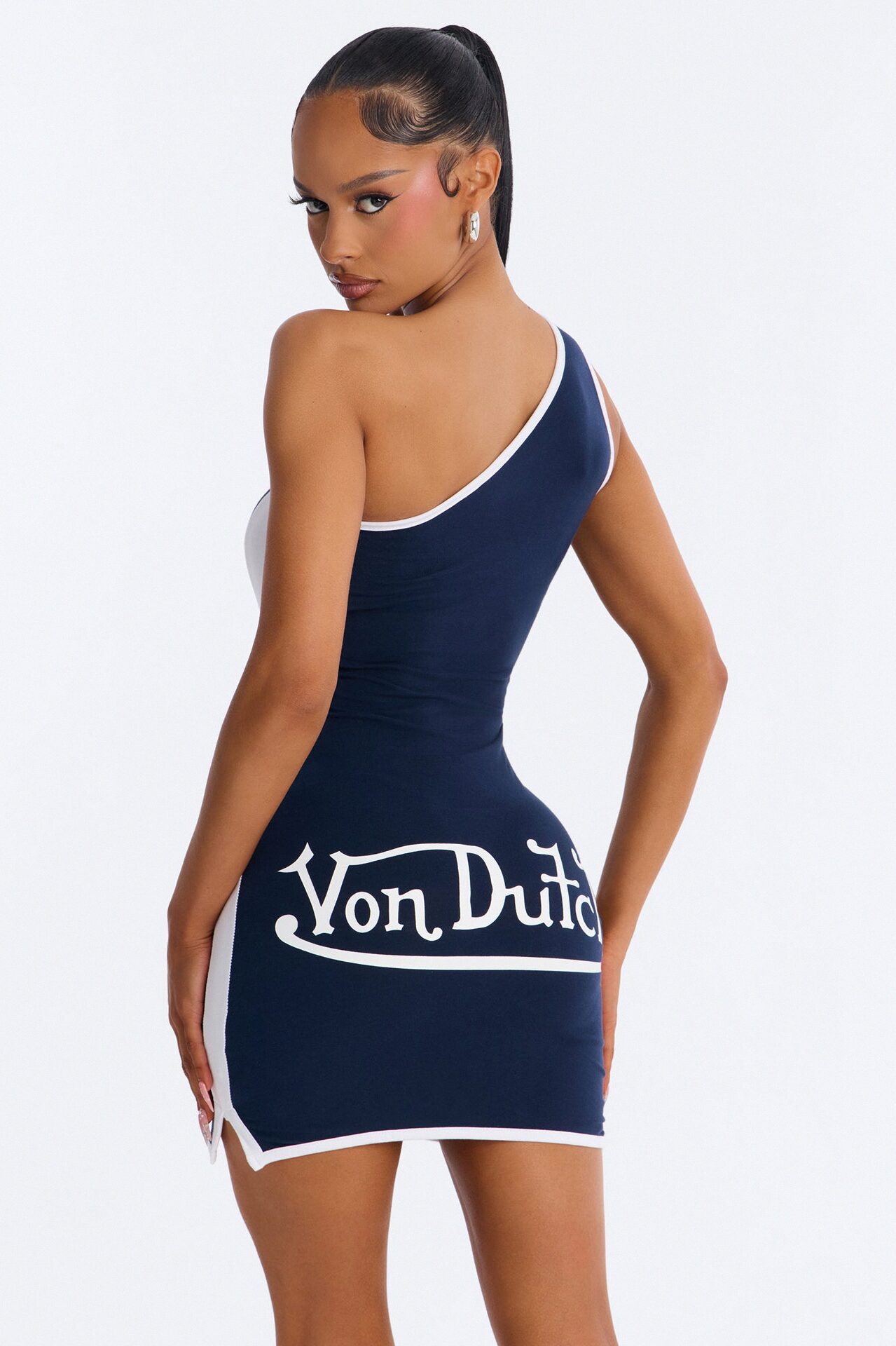 Von Dutch Off Shoulder Mini Dress - Navy