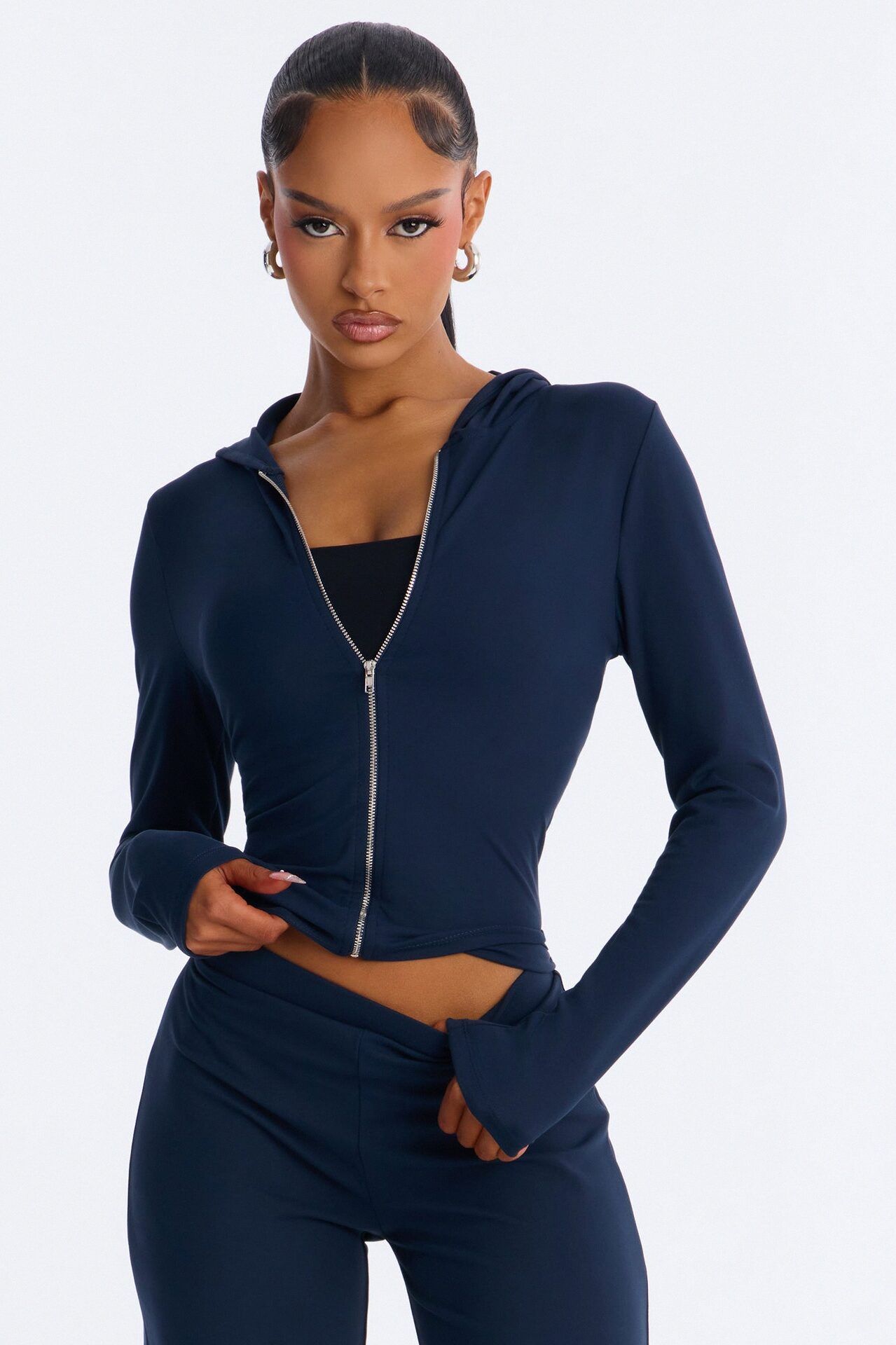 Casual Vibe Zip Up Hoodie Pant Set - Navy