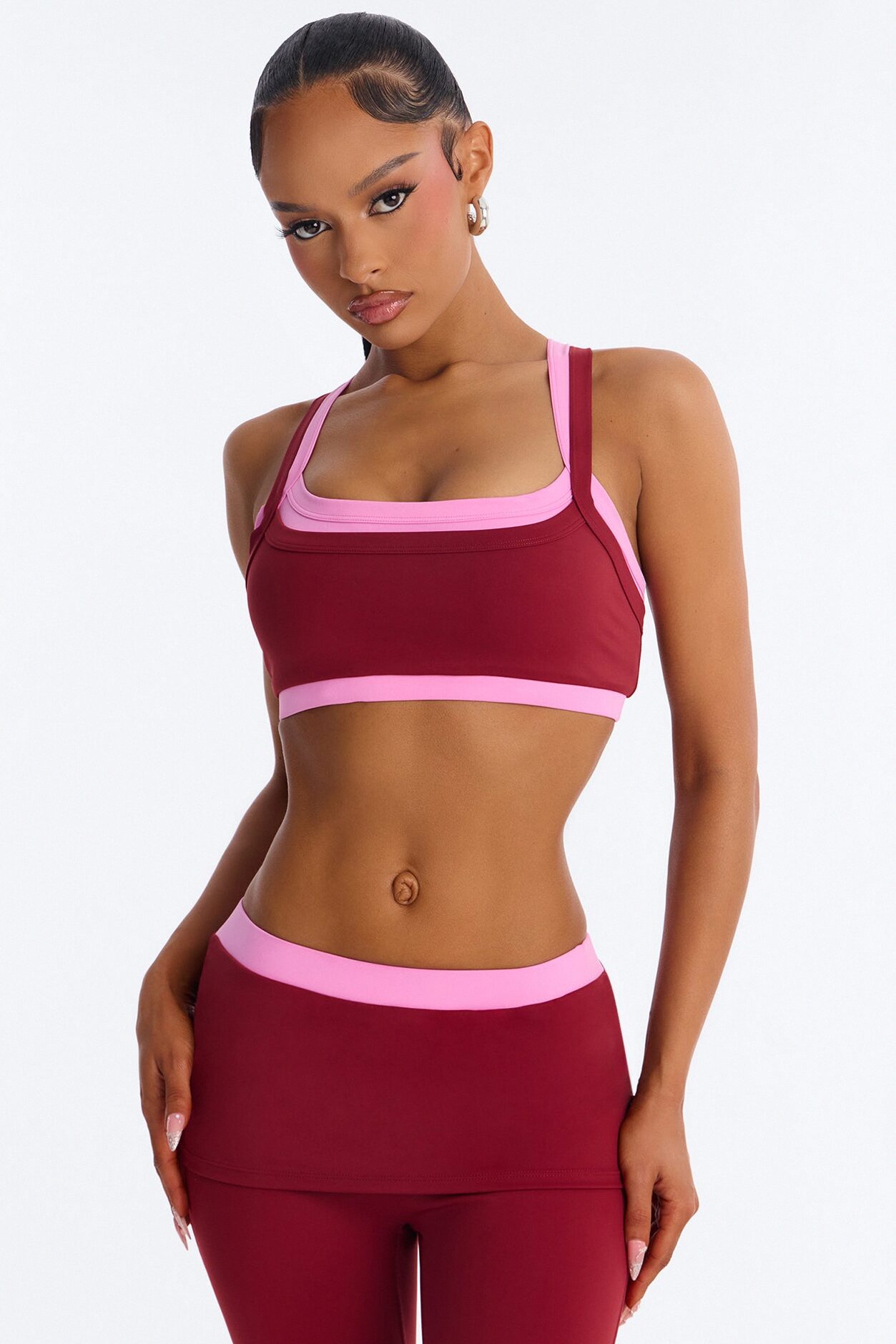 Ella Waistband Foldover Active Legging Set - Burgundy