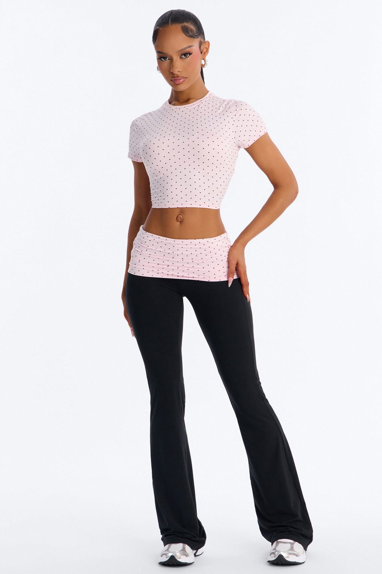 Cute N Casual Polka Dot Flare Legging Set - Pink/combo
